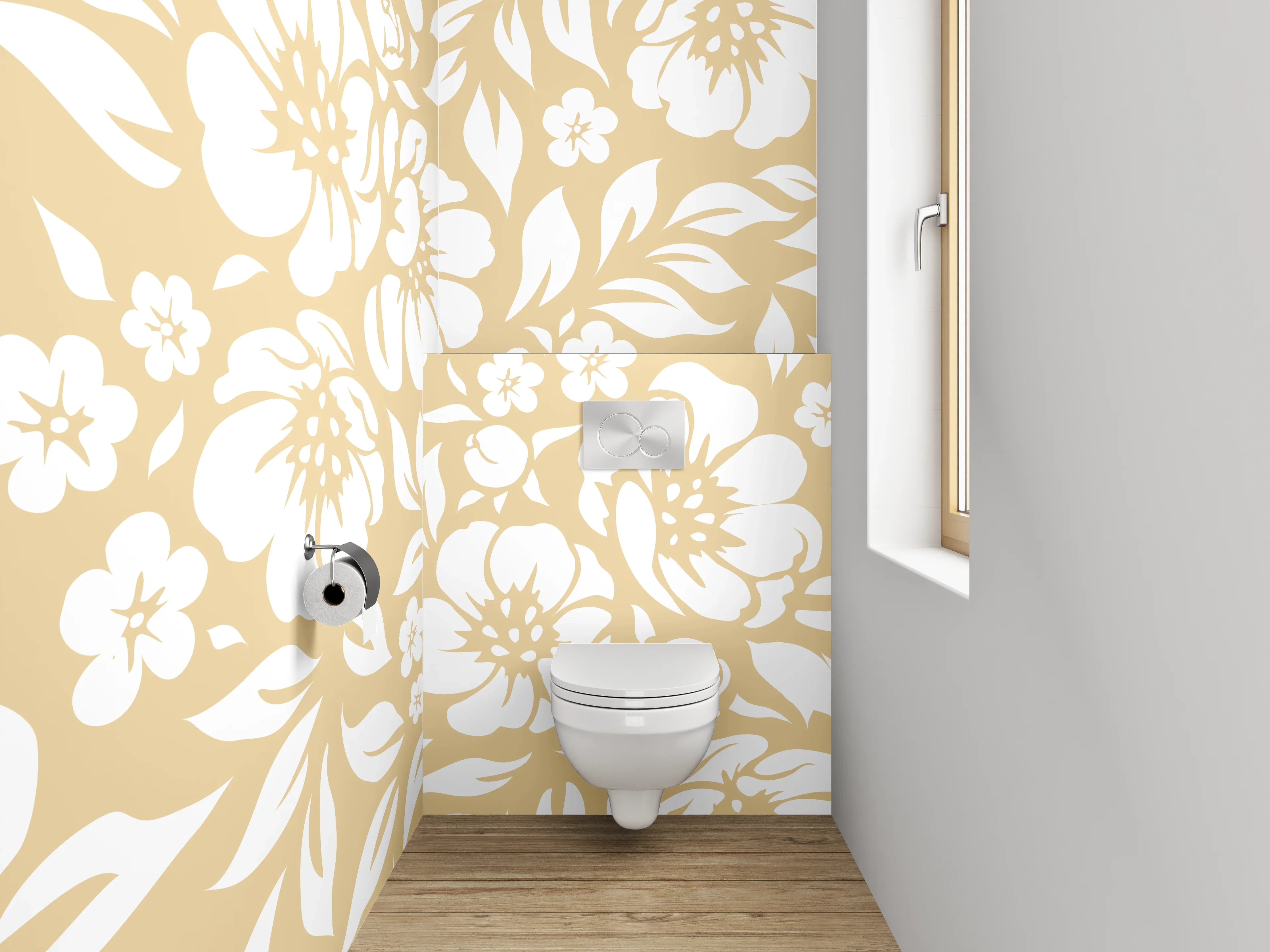 WC-Rückwand - Florale Eleganz in Beige und Grau
