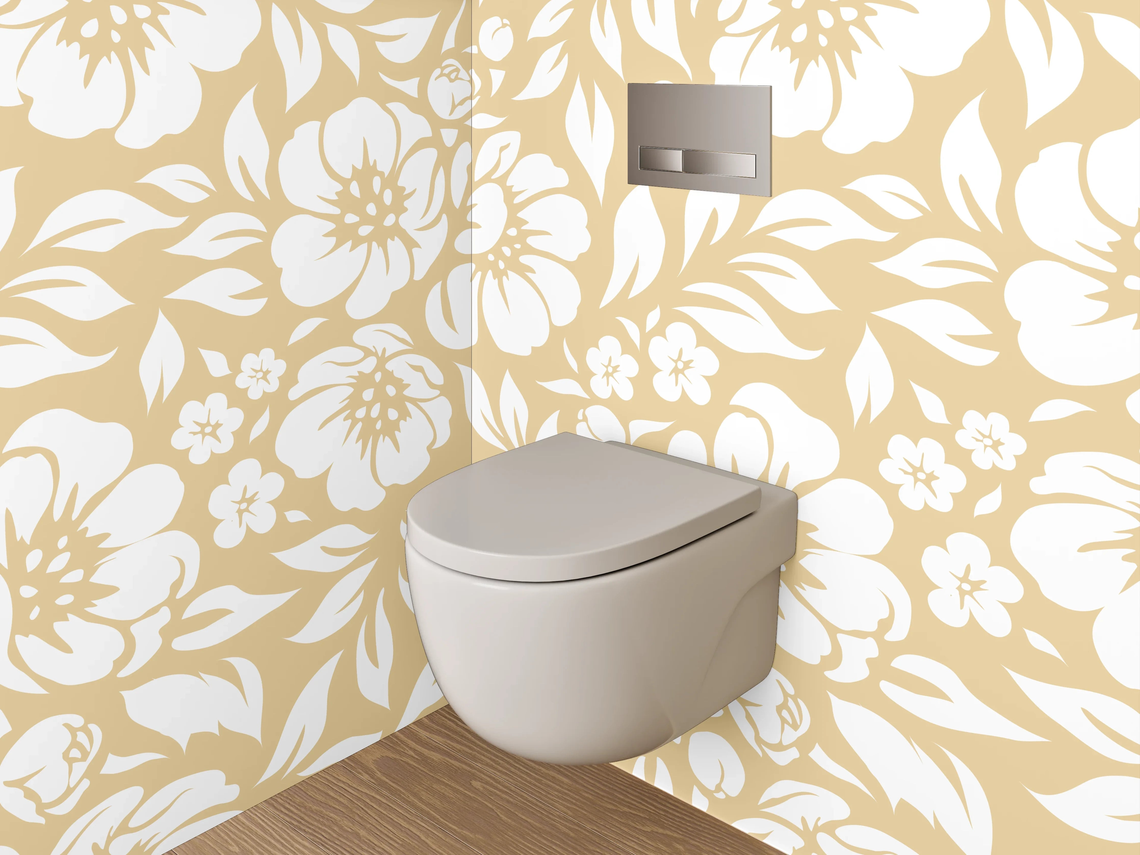 WC-Rückwand - Florale Eleganz in Beige und Grau