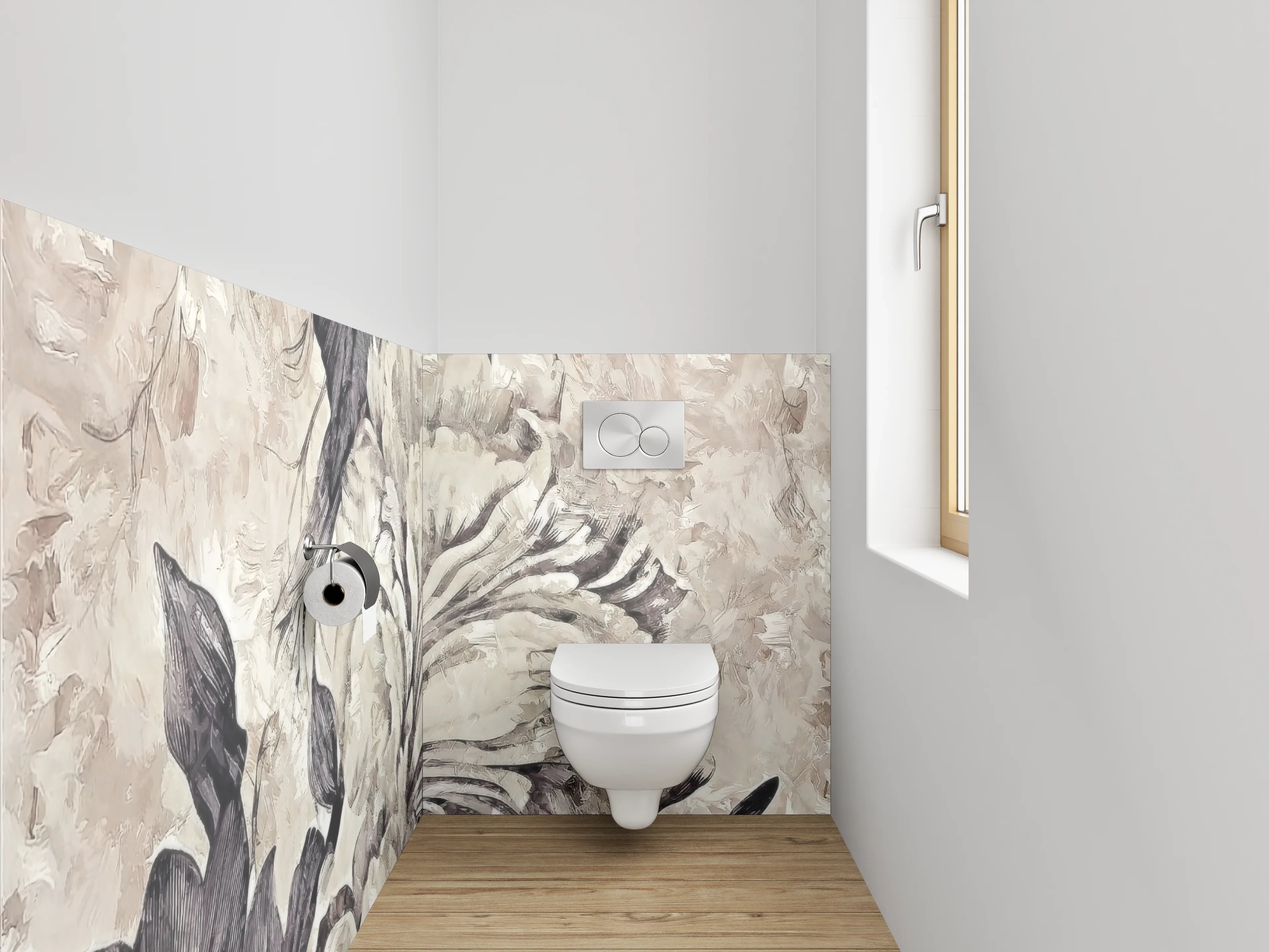 WC-Rückwand - Florale Eleganz in Schwarz-Weiß