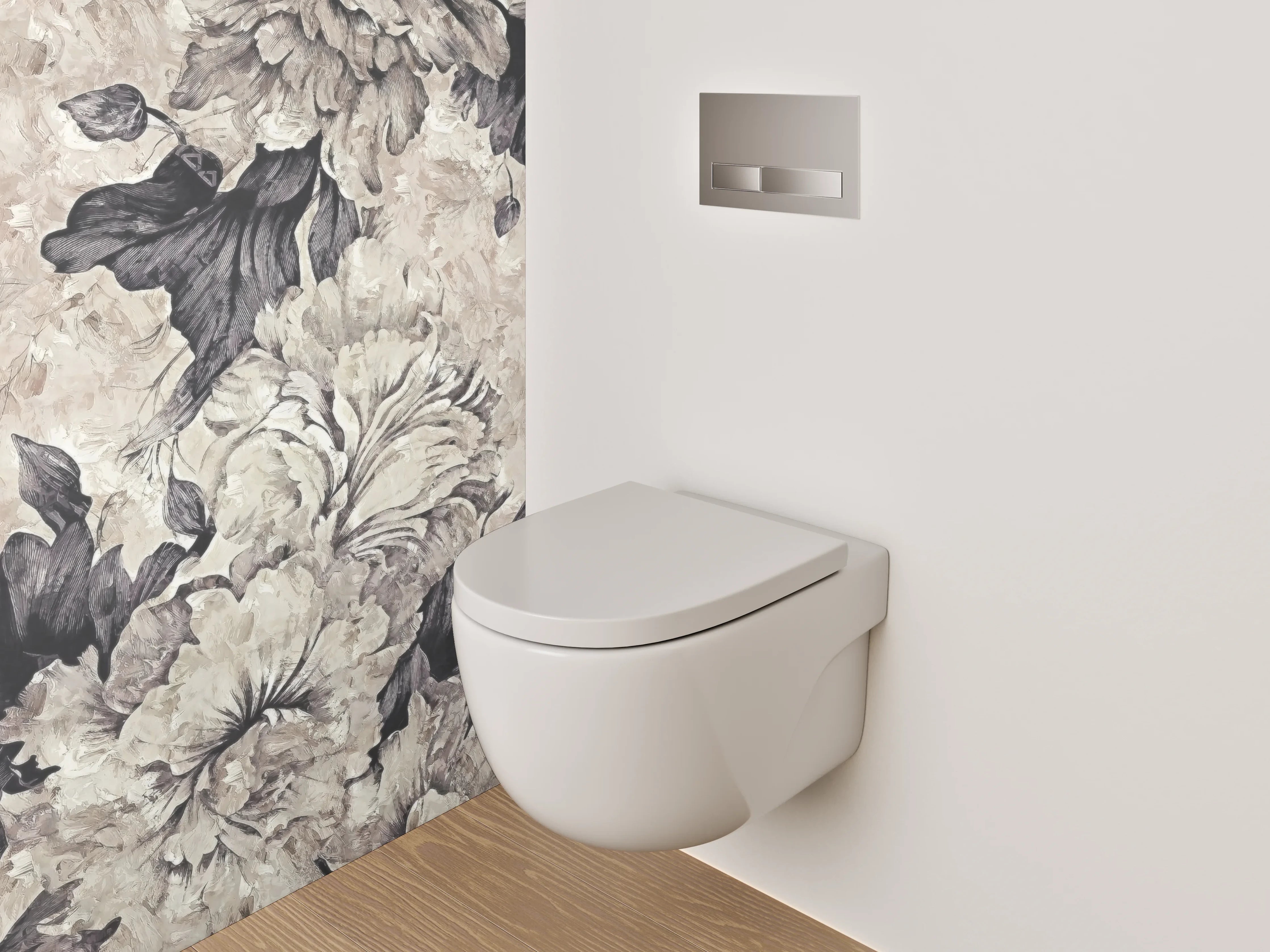 WC-Rückwand - Florale Eleganz in Schwarz-Weiß
