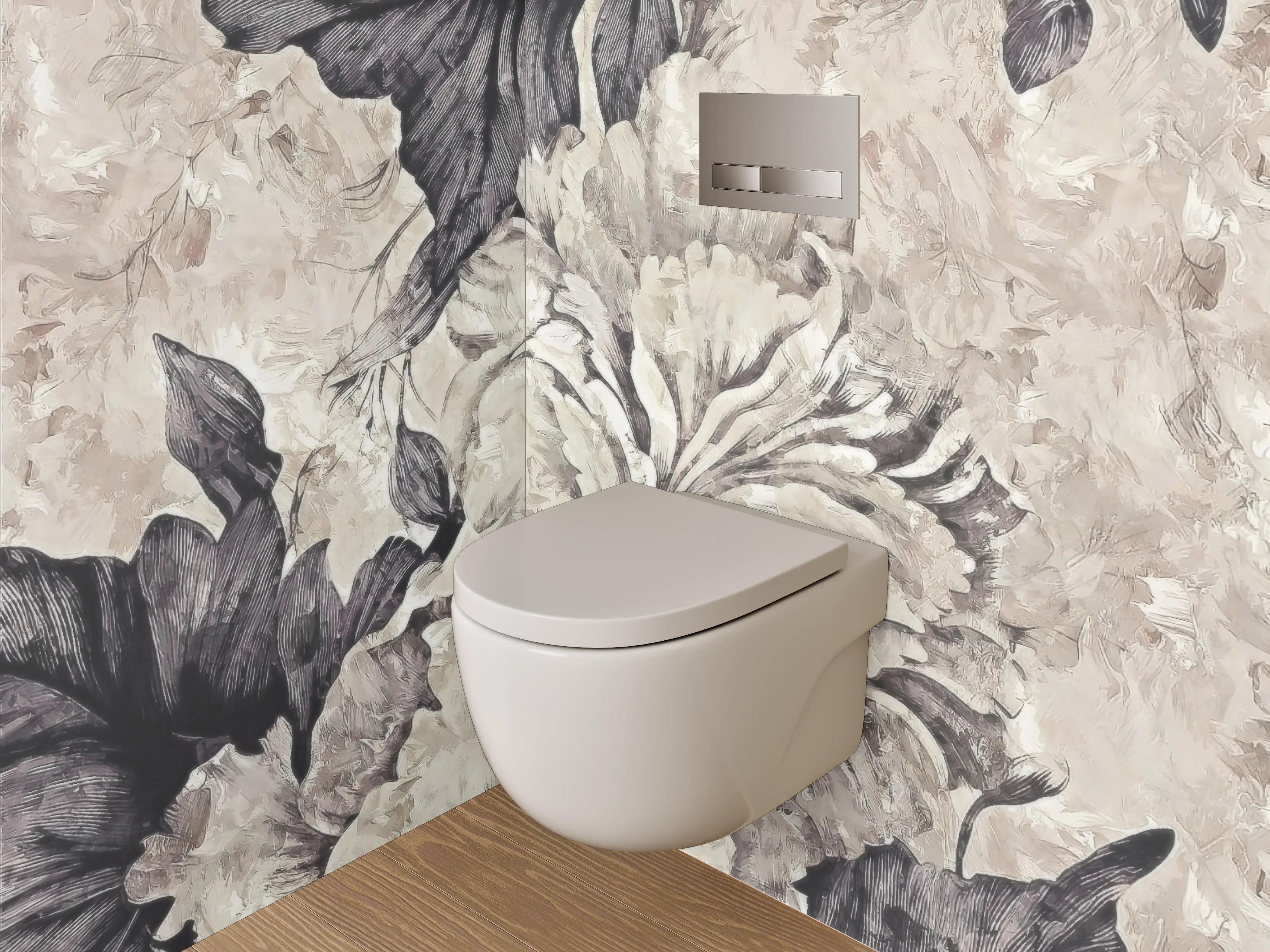 WC-Rückwand - Florale Eleganz in Schwarz-Weiß