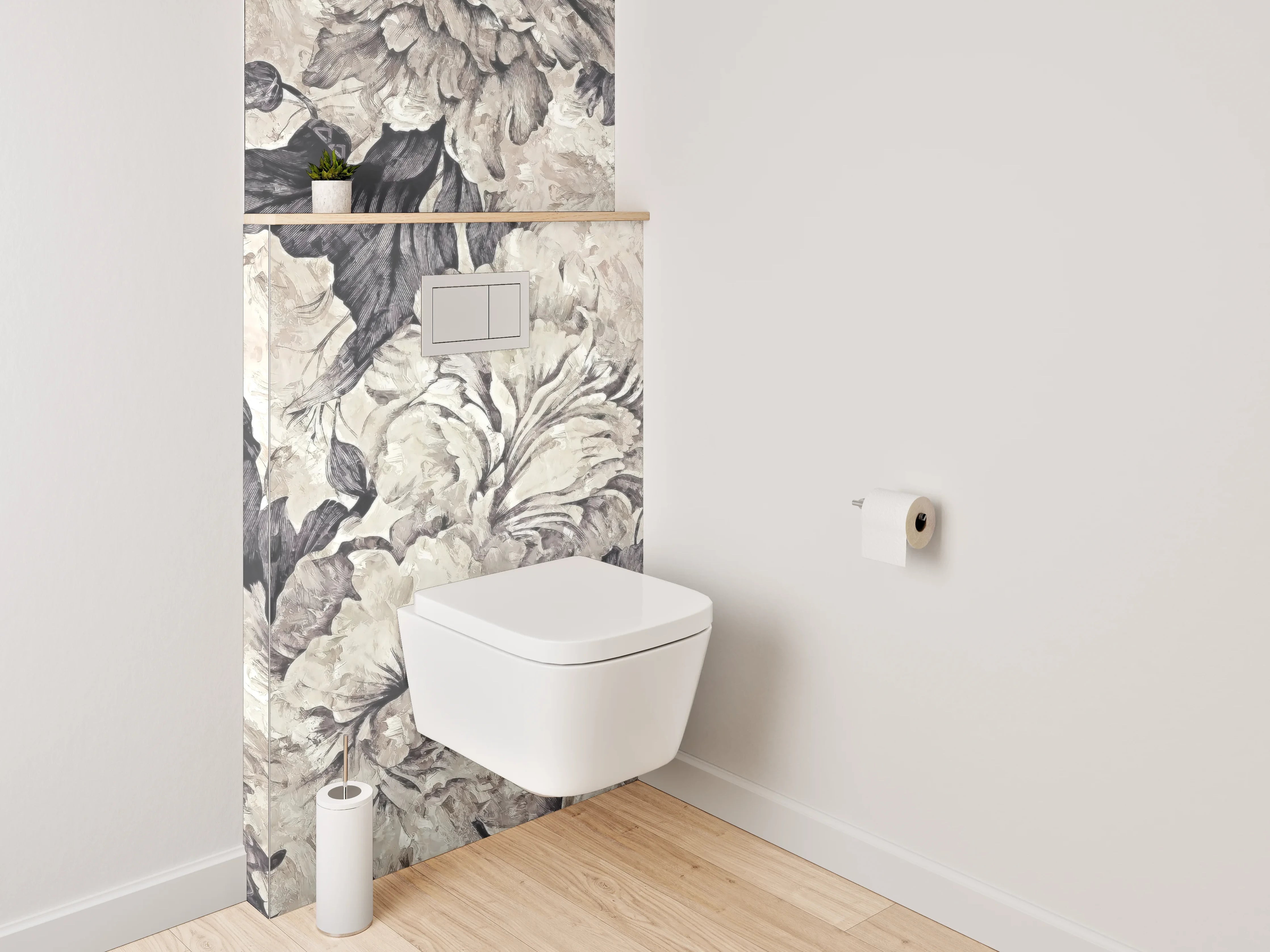 WC-Rückwand - Florale Eleganz in Schwarz-Weiß