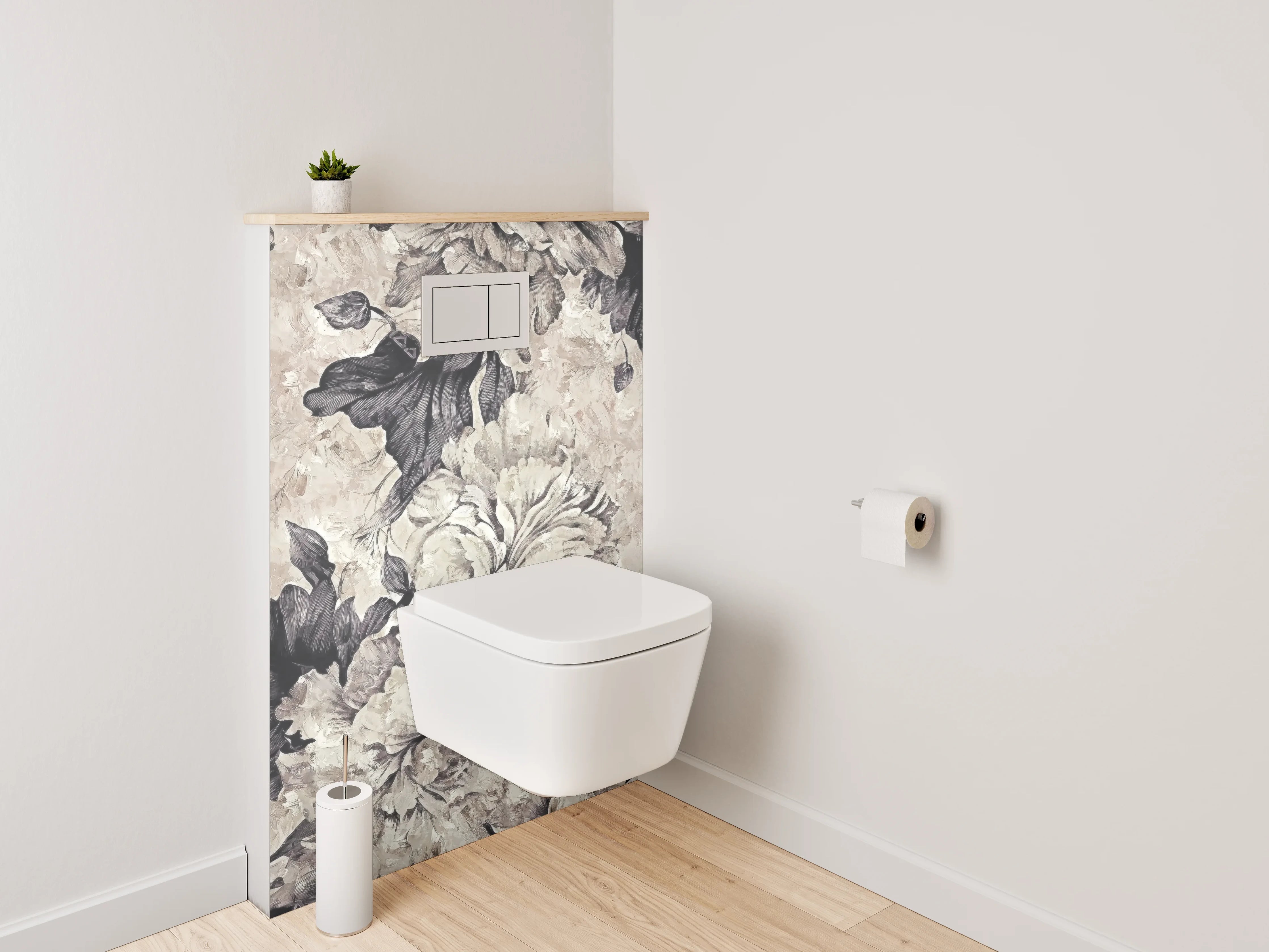 WC-Rückwand - Florale Eleganz in Schwarz-Weiß