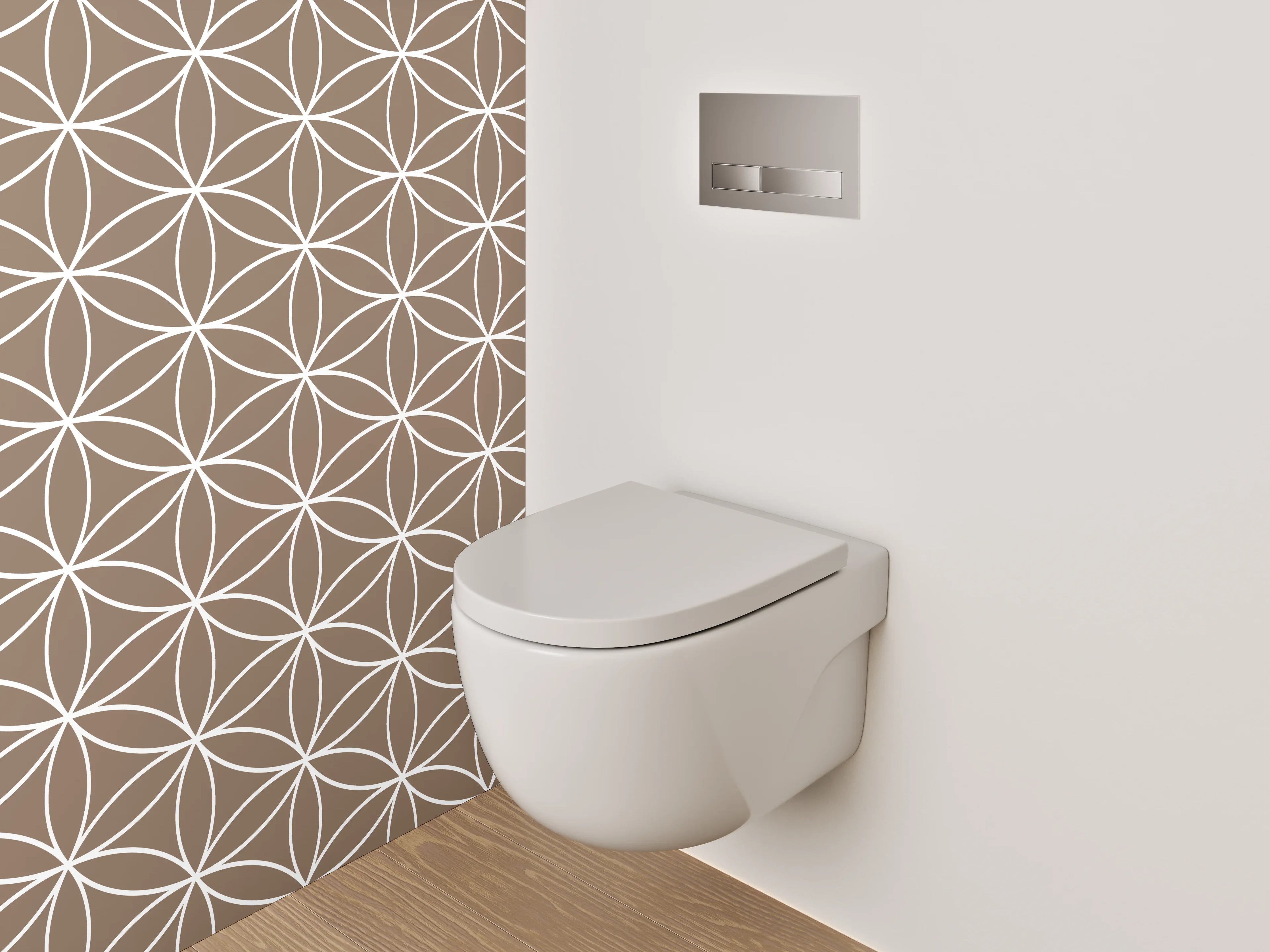 WC-Rückwand - Florale Geometrie in Braun und Weißgrau