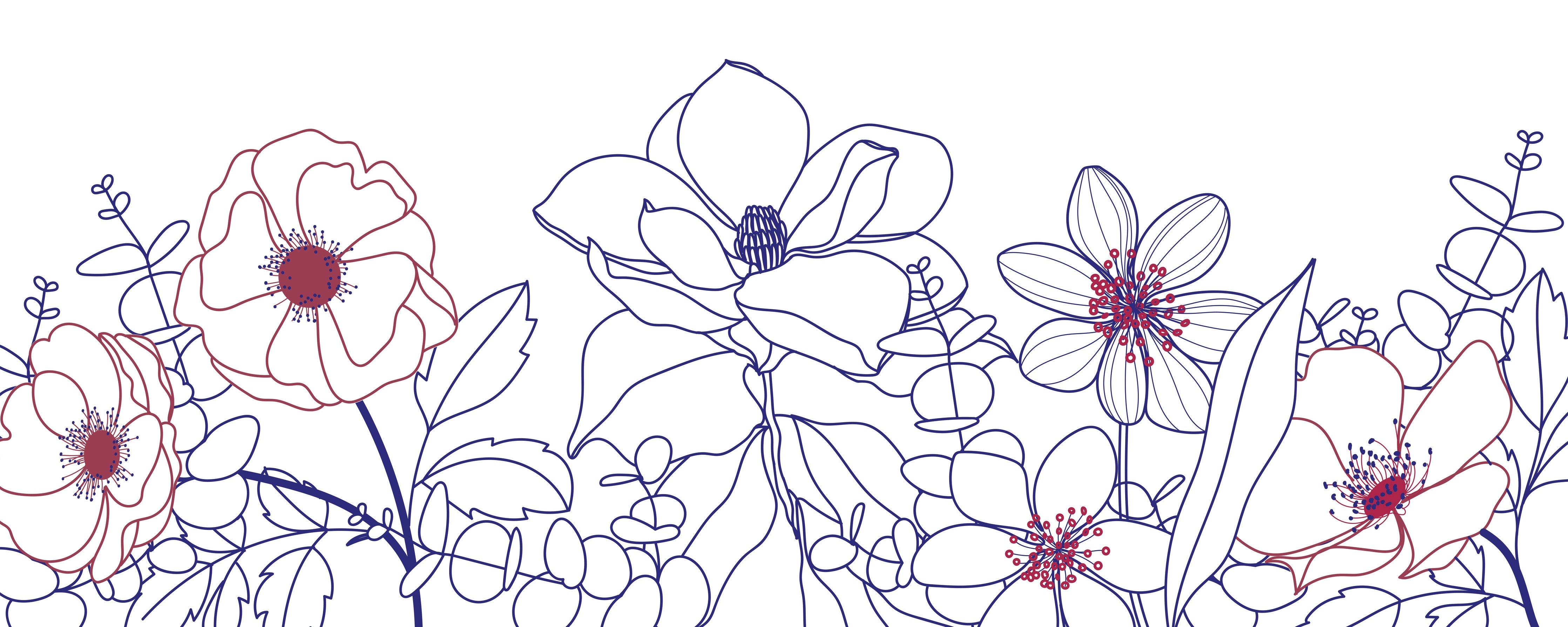 WC-Rückwand-Florale Lineart Blumen-Motiv