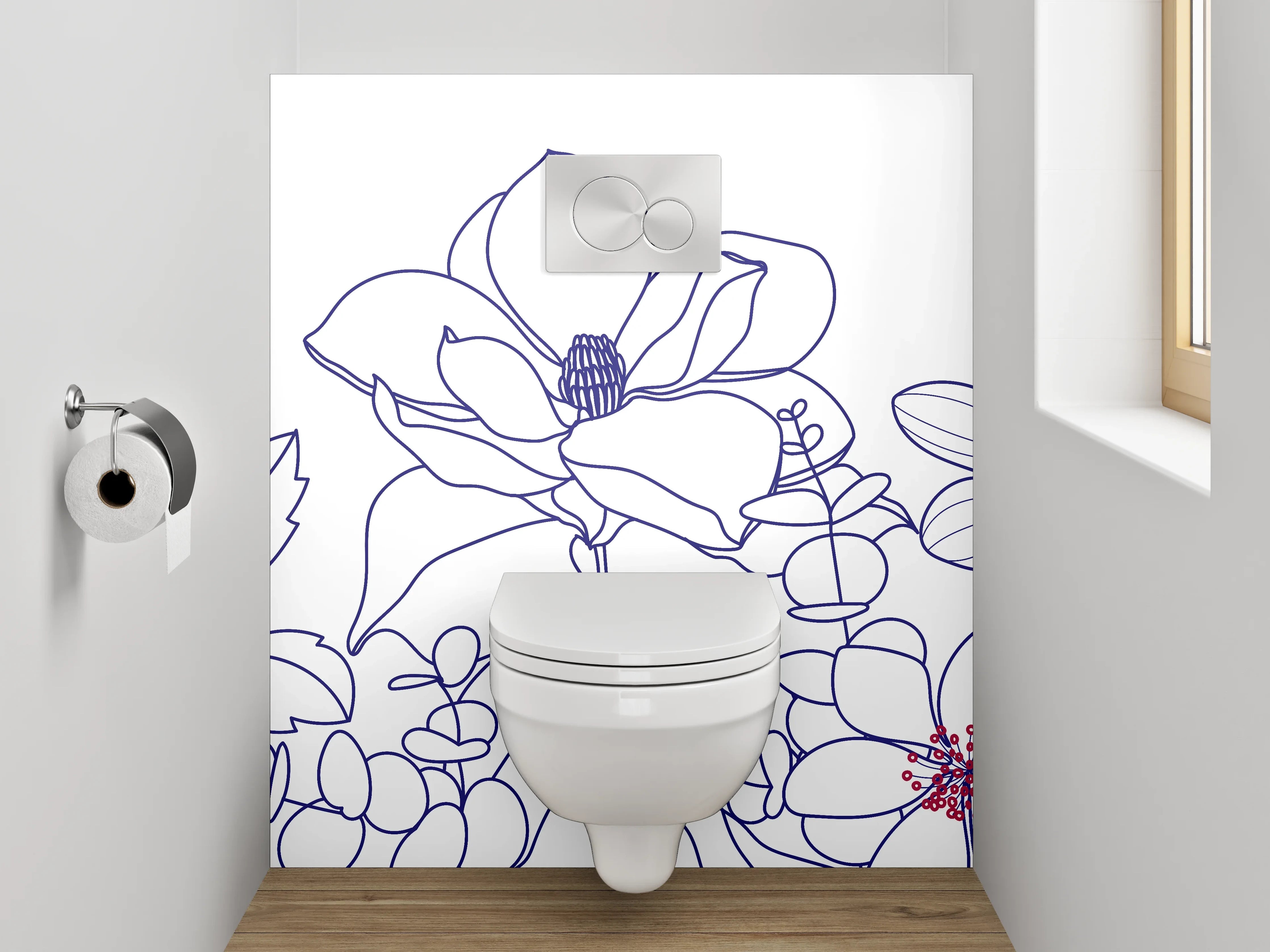 WC-Rückwand - Florale Lineart Blumen-Motiv