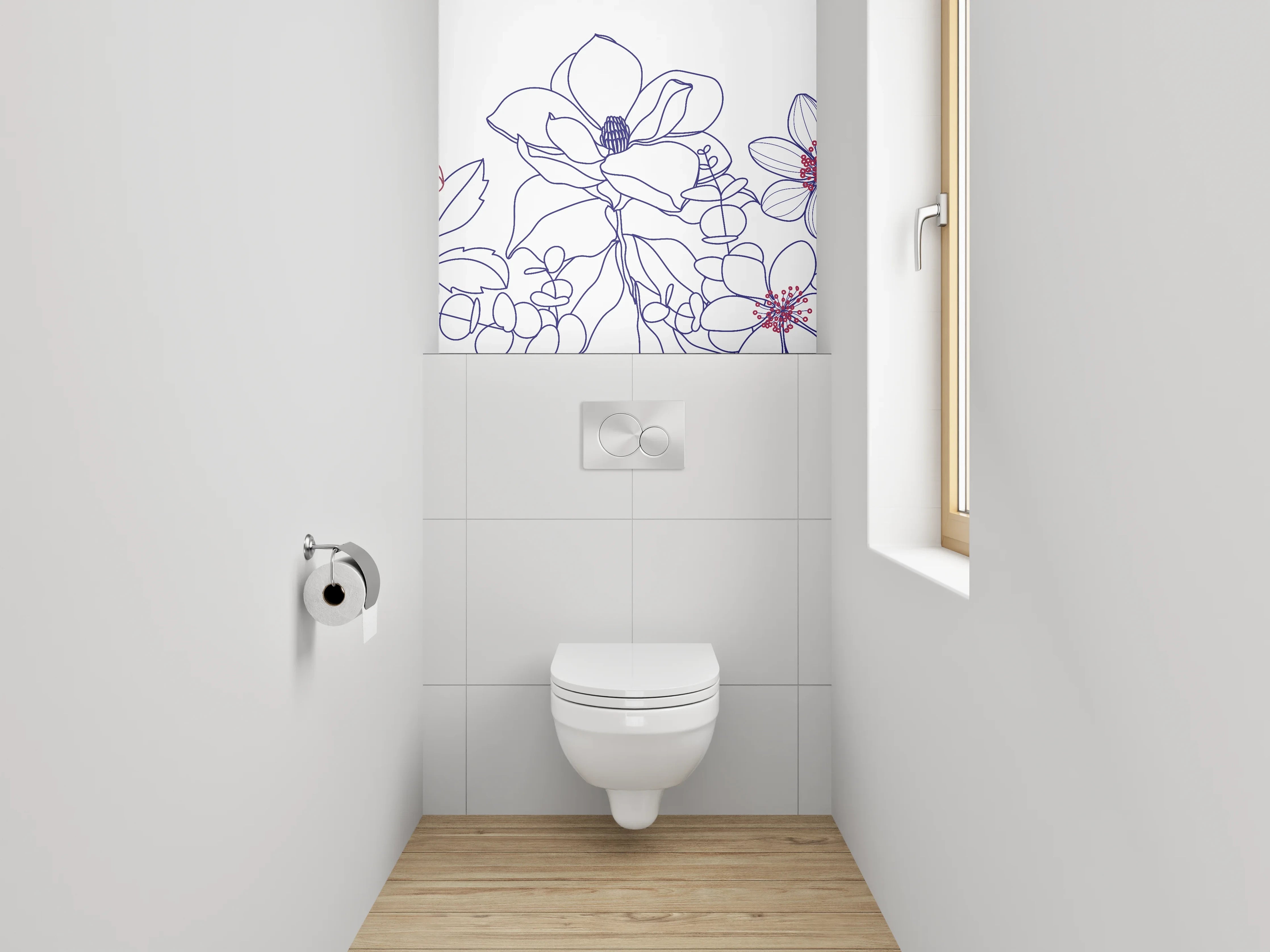 WC-Rückwand - Florale Lineart Blumen-Motiv
