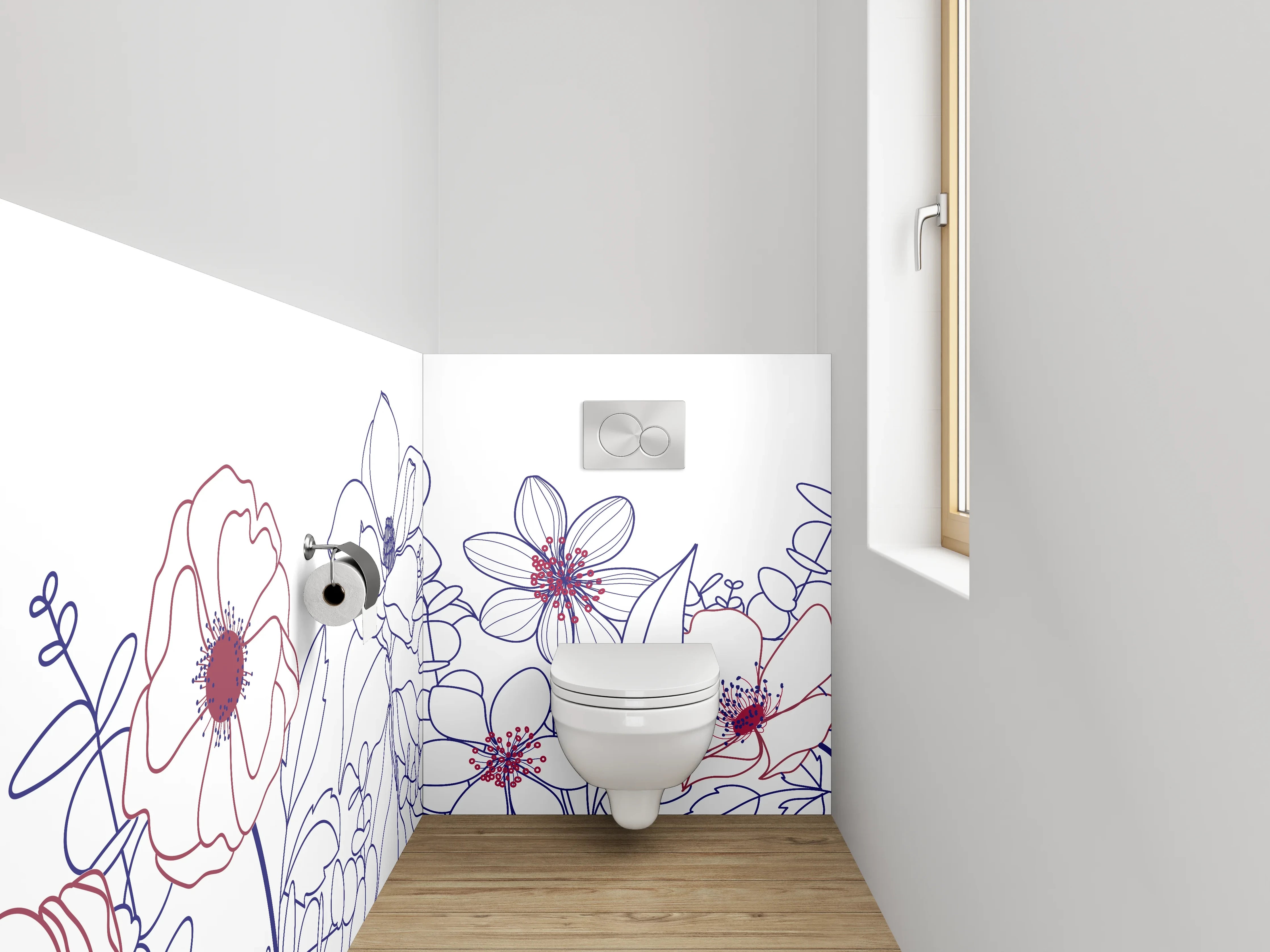 WC-Rückwand - Florale Lineart Blumen-Motiv