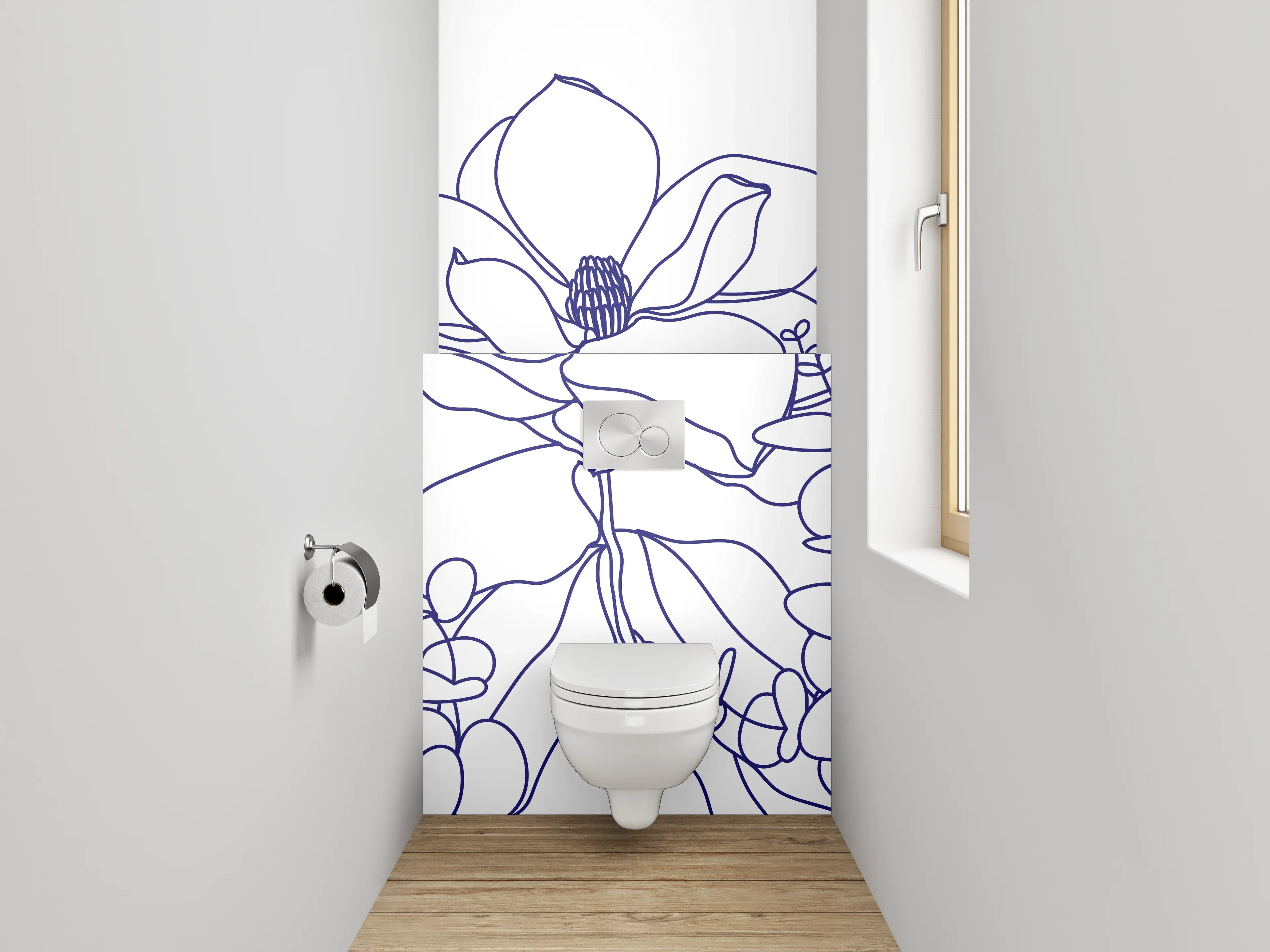 WC-Rückwand - Florale Lineart Blumen-Motiv
