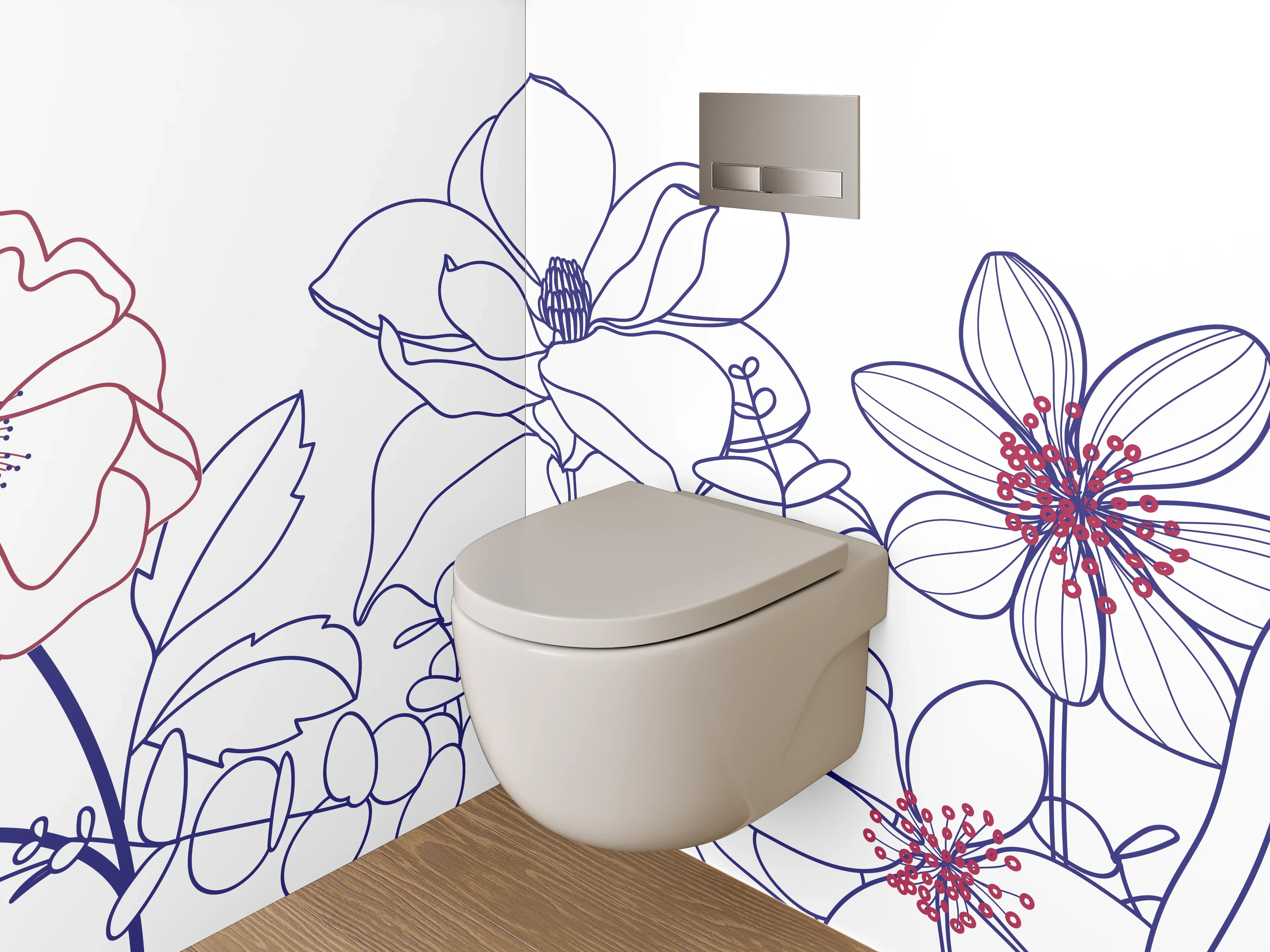 WC-Rückwand - Florale Lineart Blumen-Motiv