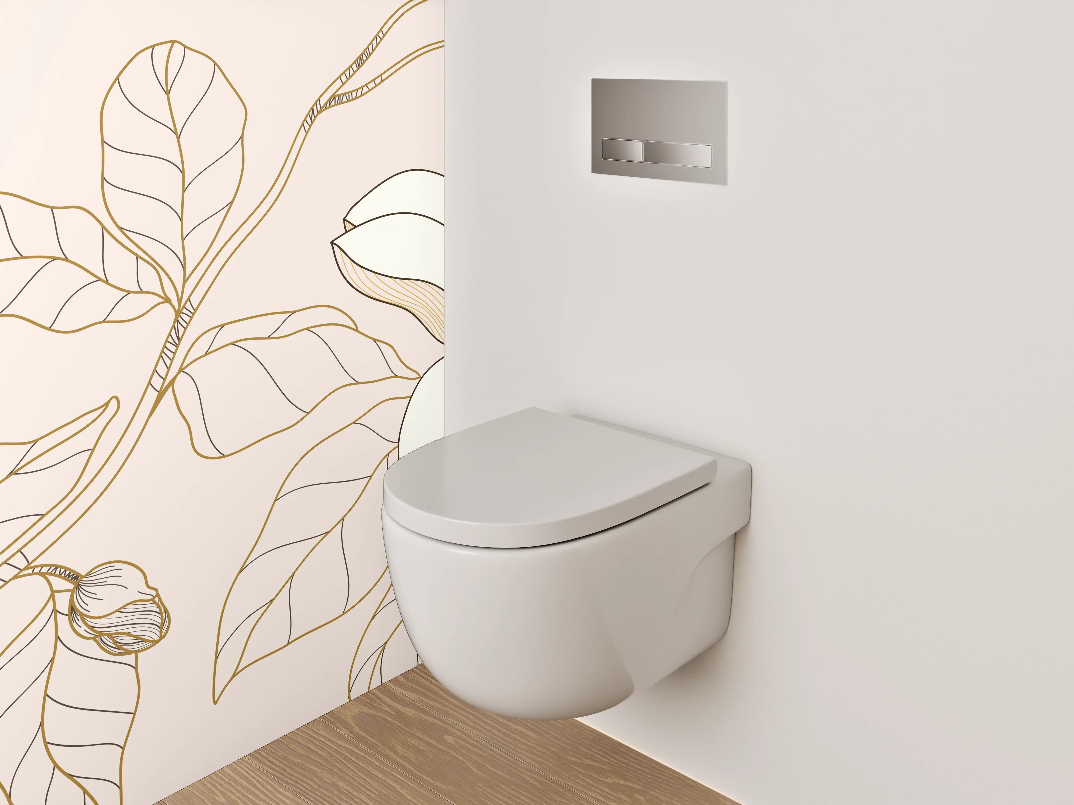 WC-Rückwand - Florale Lineart Magnolien mit Goldakzent