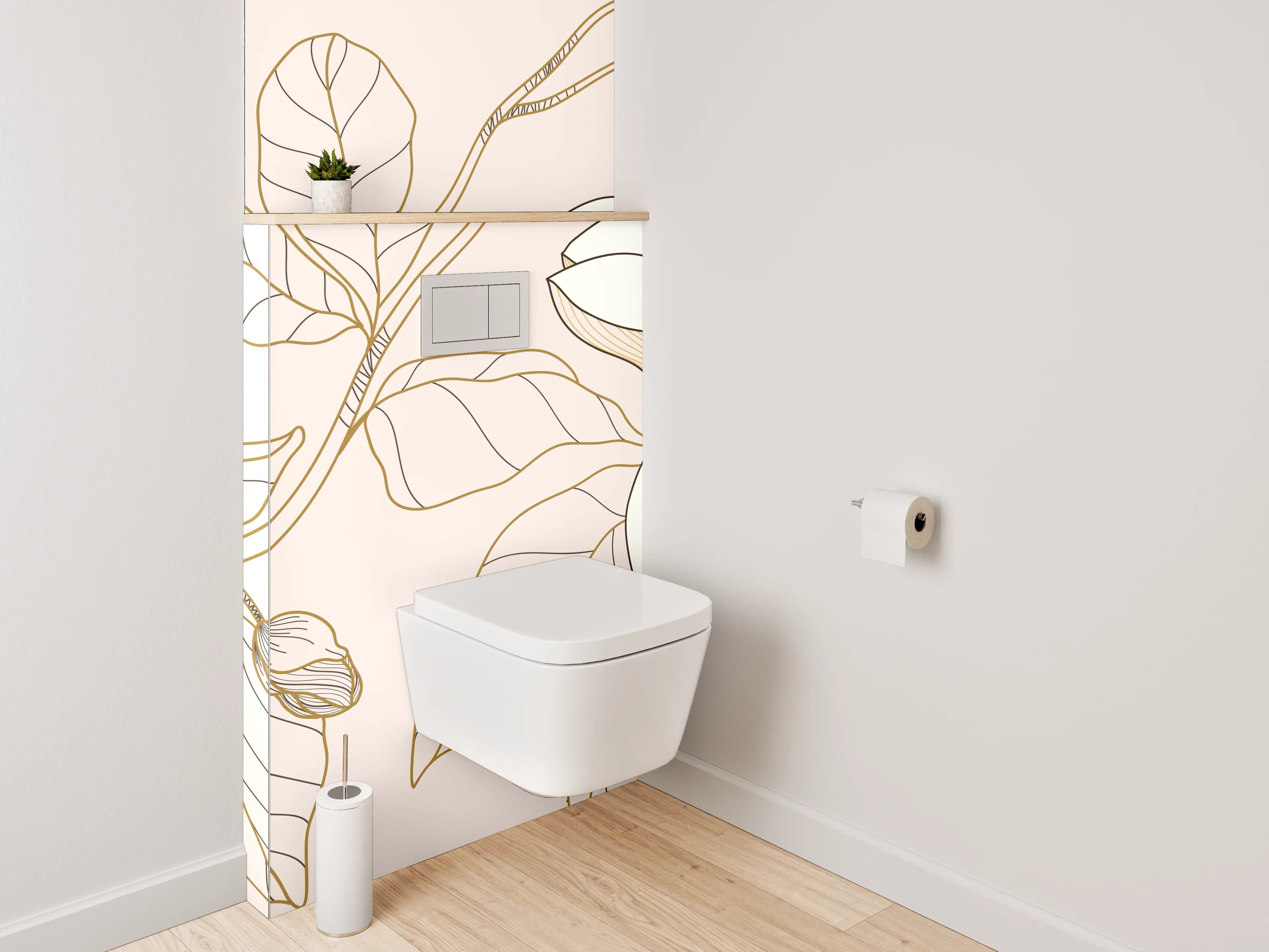WC-Rückwand - Florale Lineart Magnolien mit Goldakzent