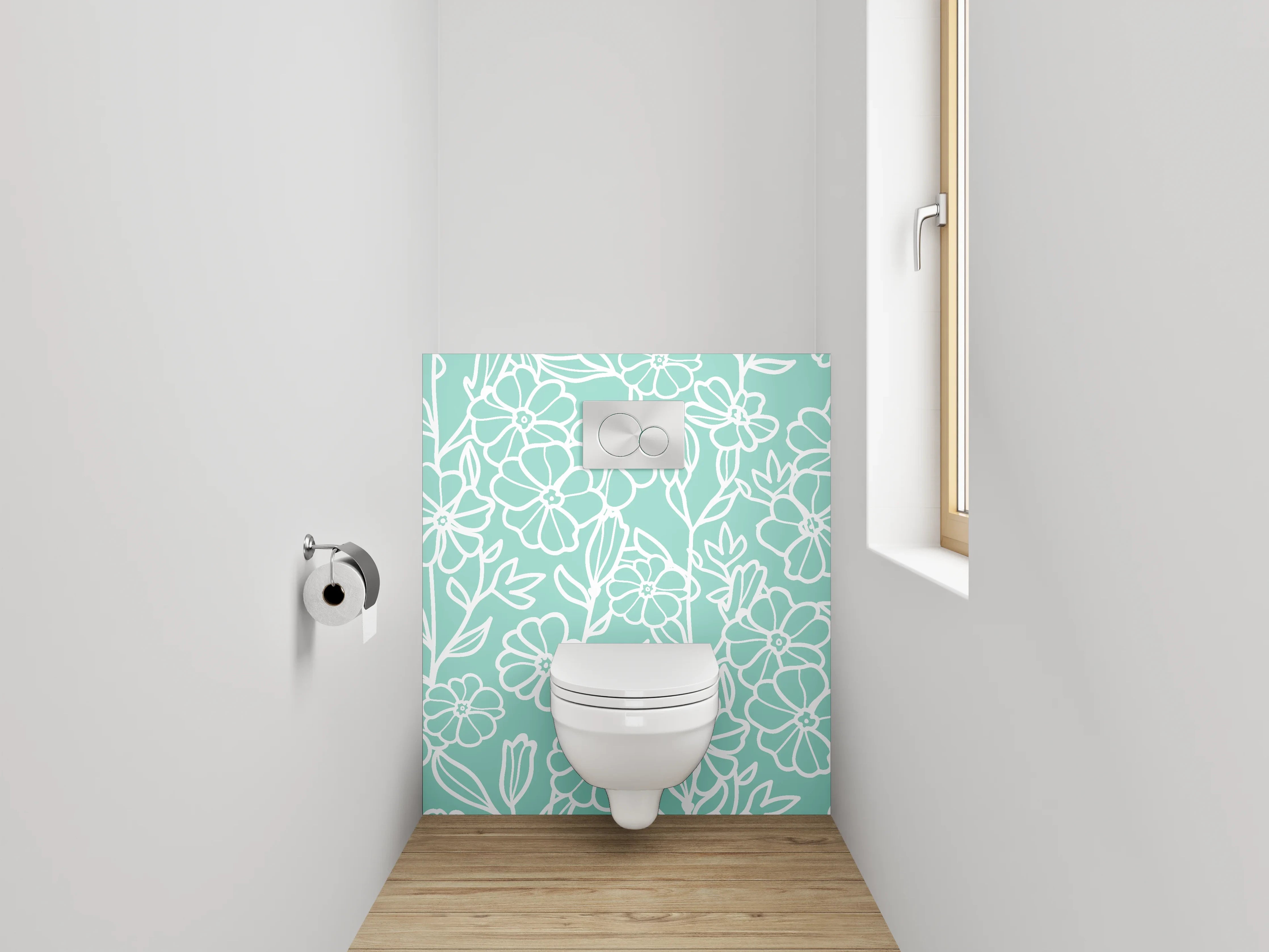 WC-Rückwand - Florale Lineart auf Mintgrün