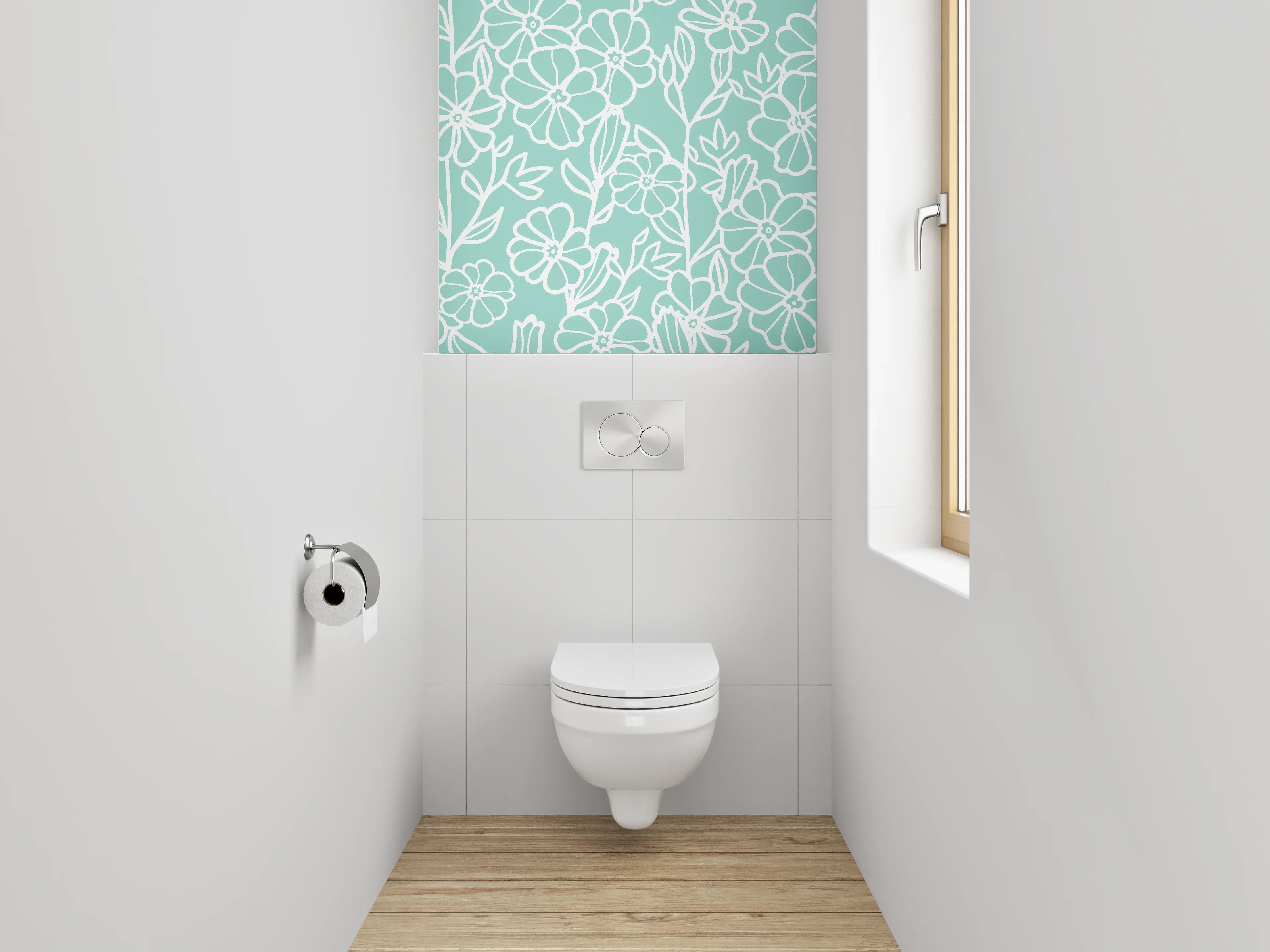 WC-Rückwand - Florale Lineart auf Mintgrün