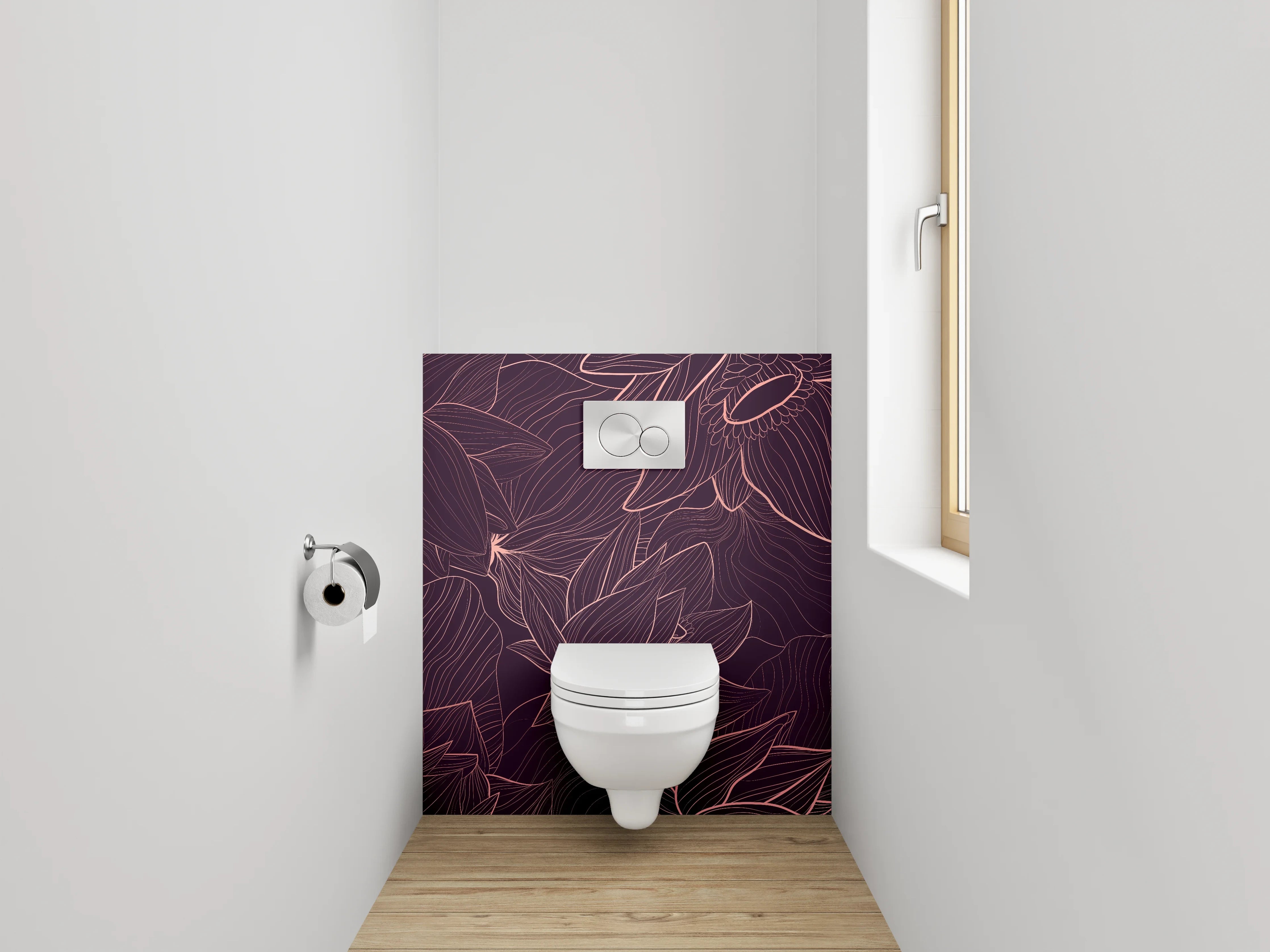 WC-Rückwand - Florale Lineart auf dunklem Hintergrund