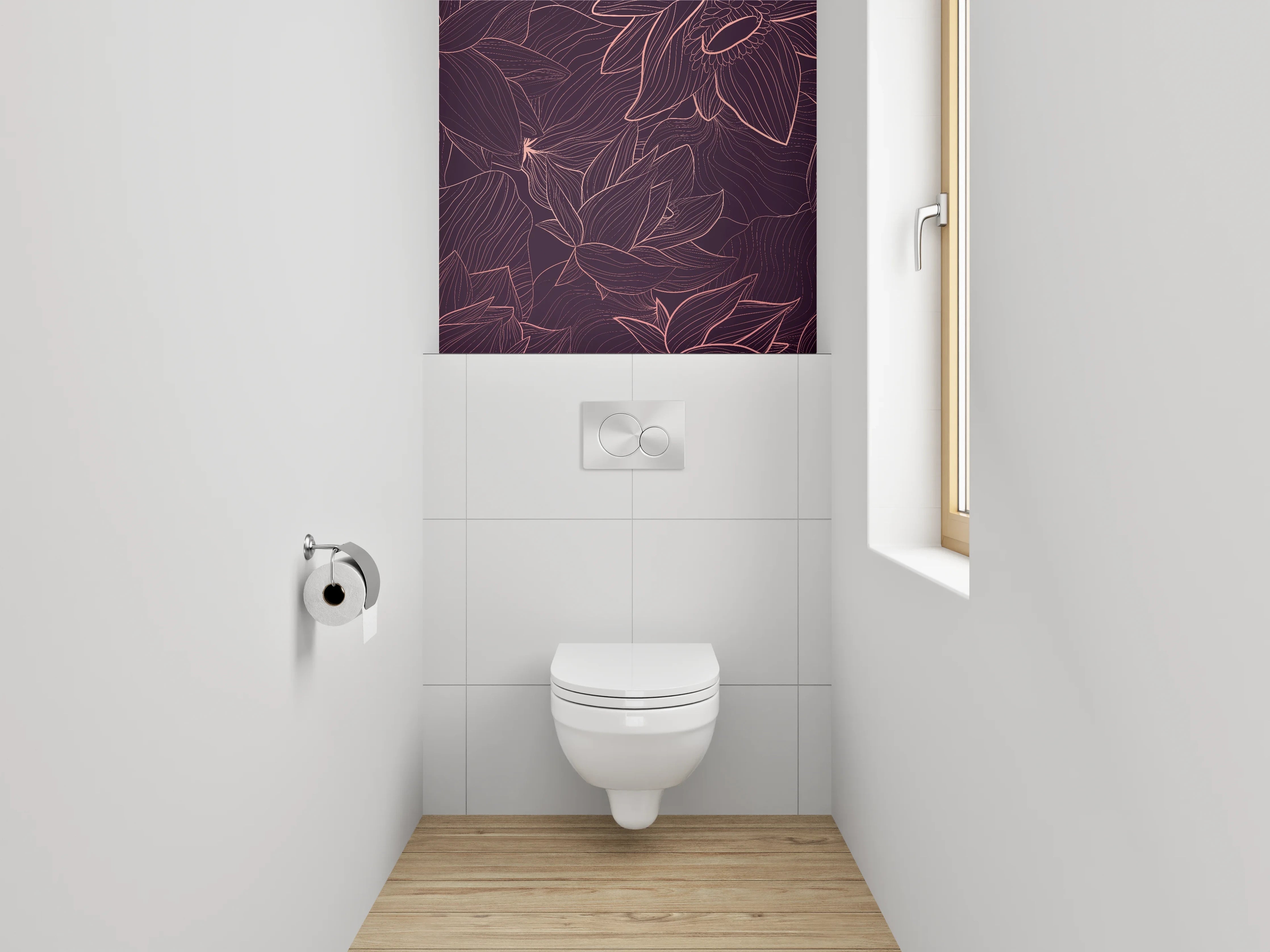 WC-Rückwand - Florale Lineart auf dunklem Hintergrund