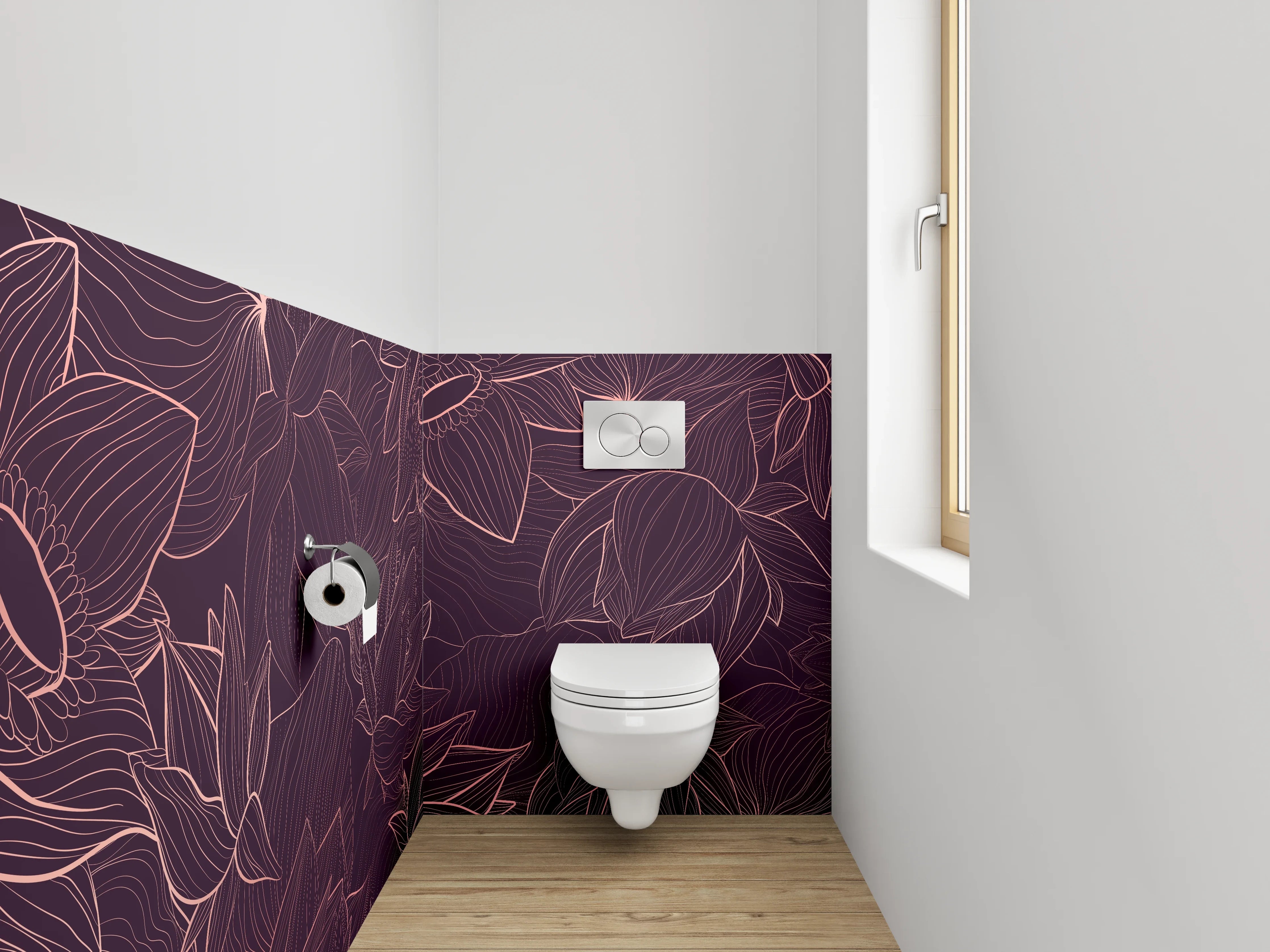 WC-Rückwand - Florale Lineart auf dunklem Hintergrund