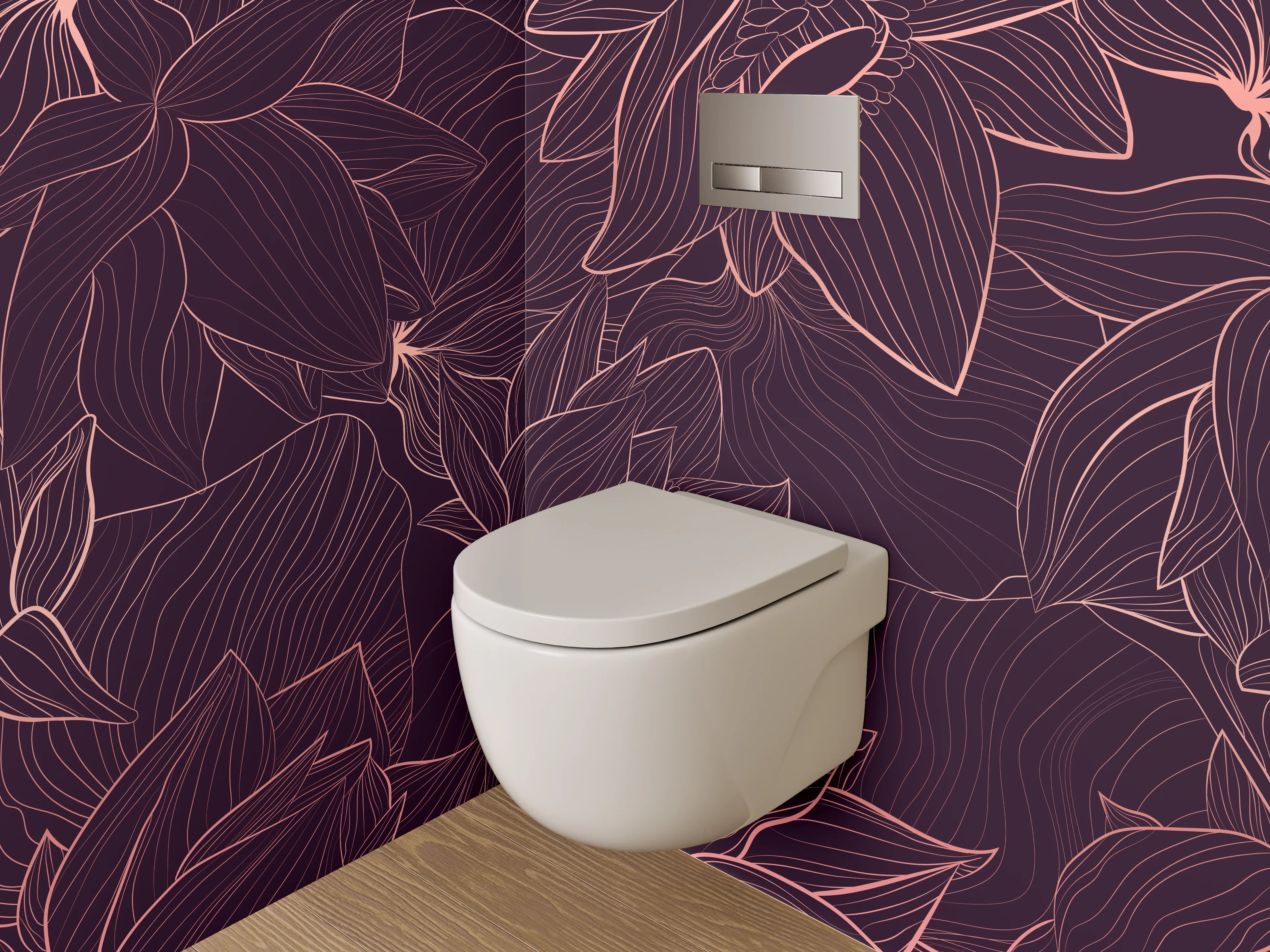 WC-Rückwand - Florale Lineart auf dunklem Hintergrund