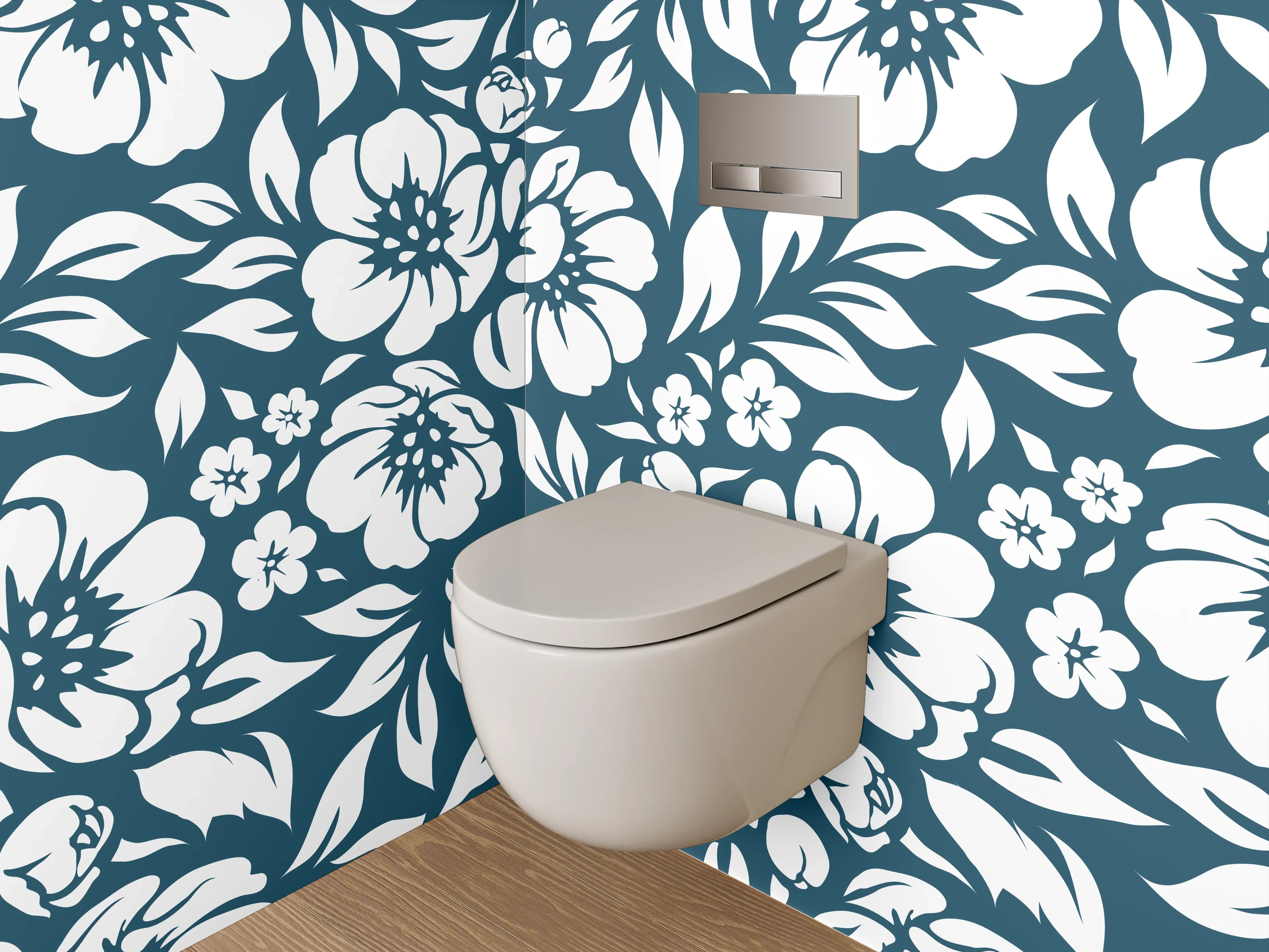 WC-Rückwand - Florale Muster in Blau-Weiß