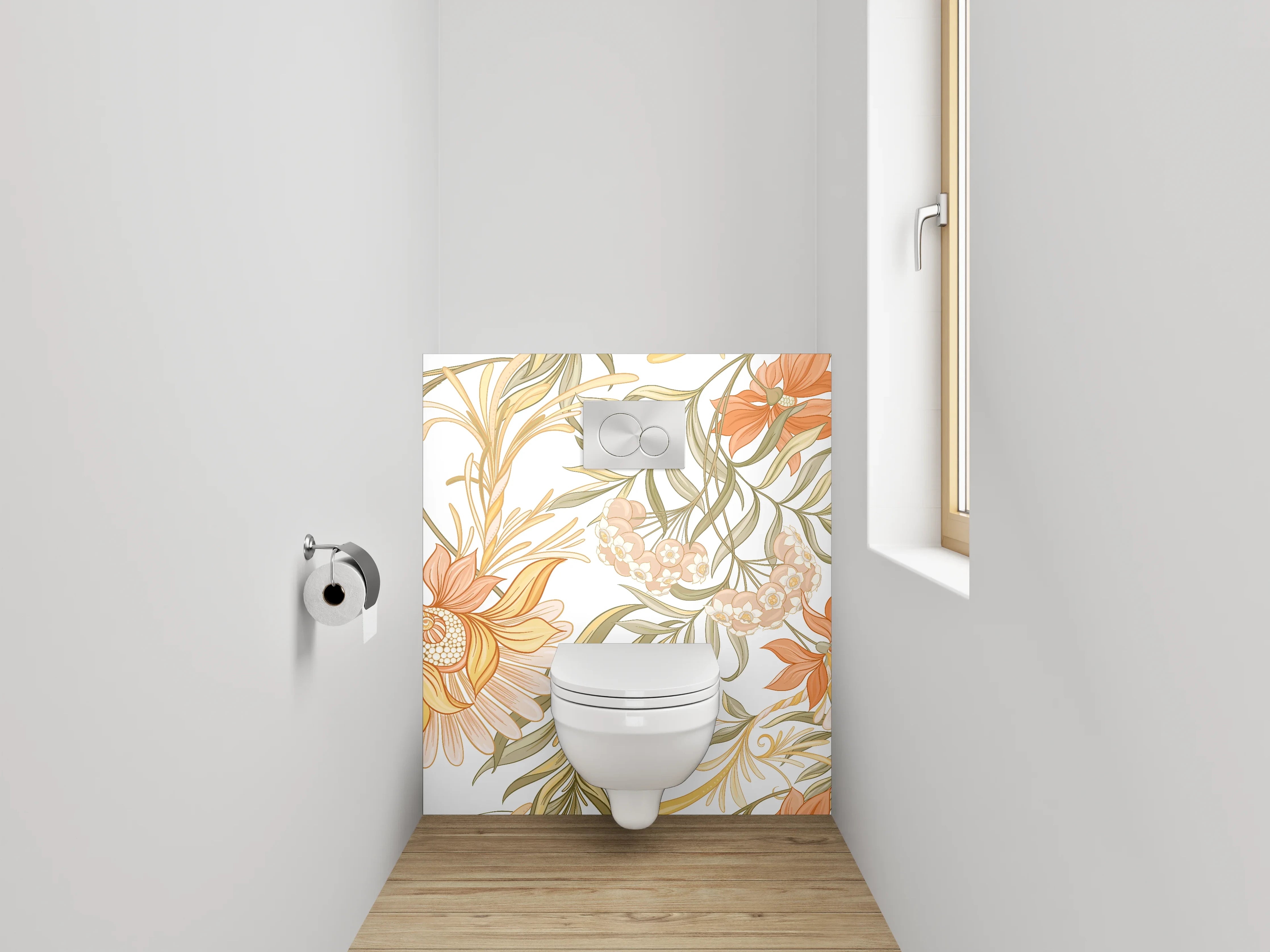 WC-Rückwand - Florale Vintage Illustration Beige Orange
