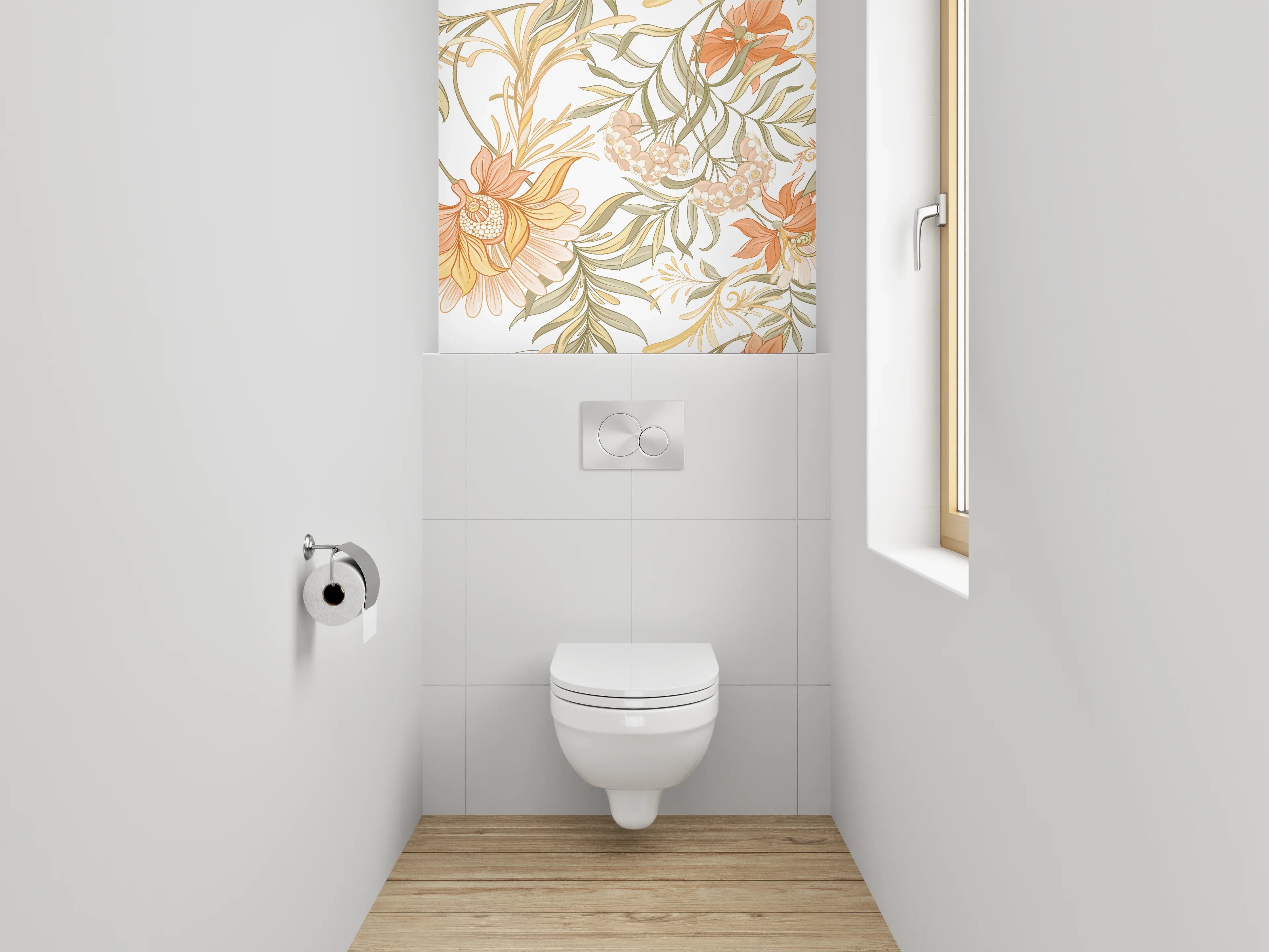 WC-Rückwand - Florale Vintage Illustration Beige Orange