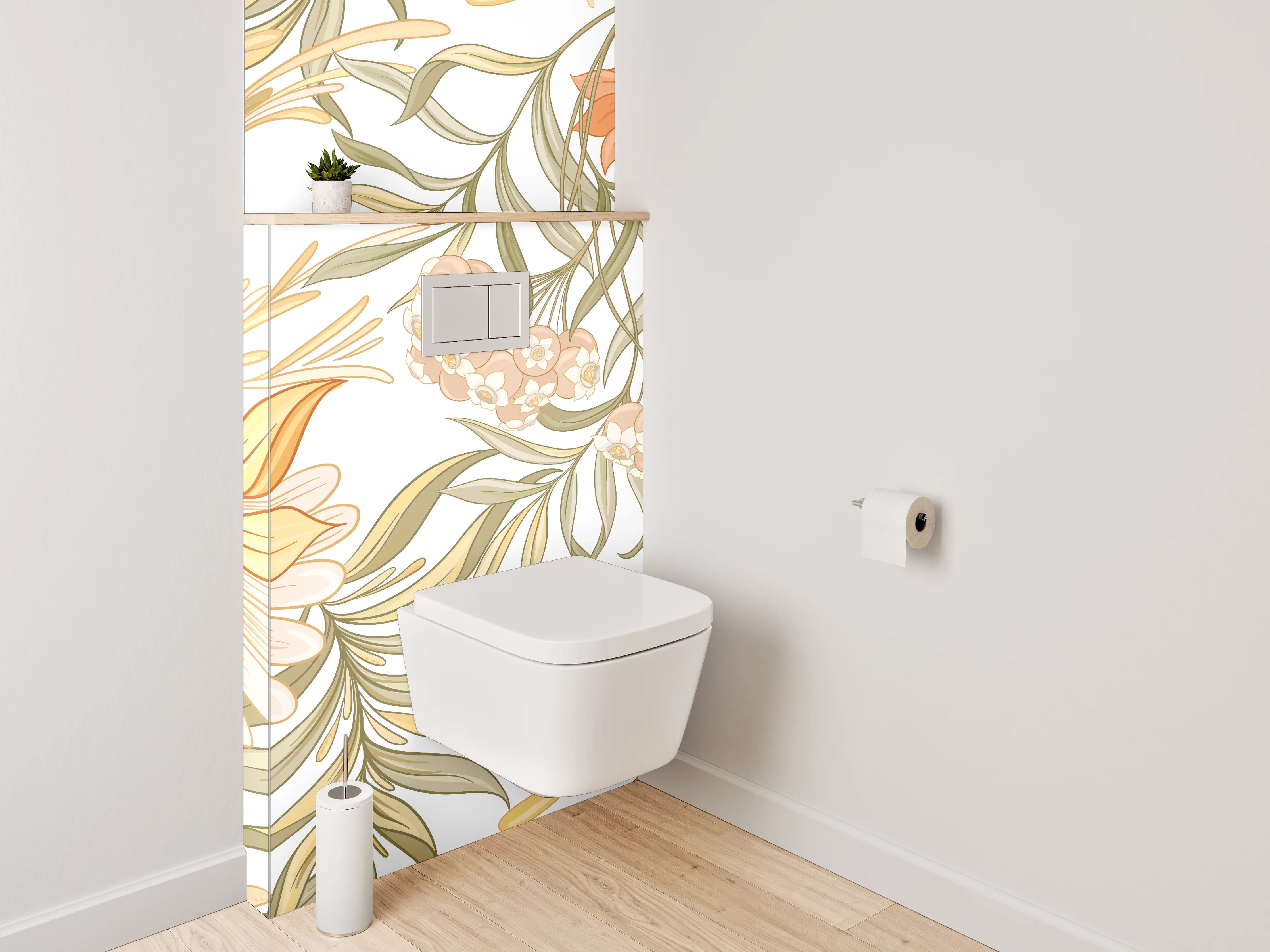 WC-Rückwand - Florale Vintage Illustration Beige Orange