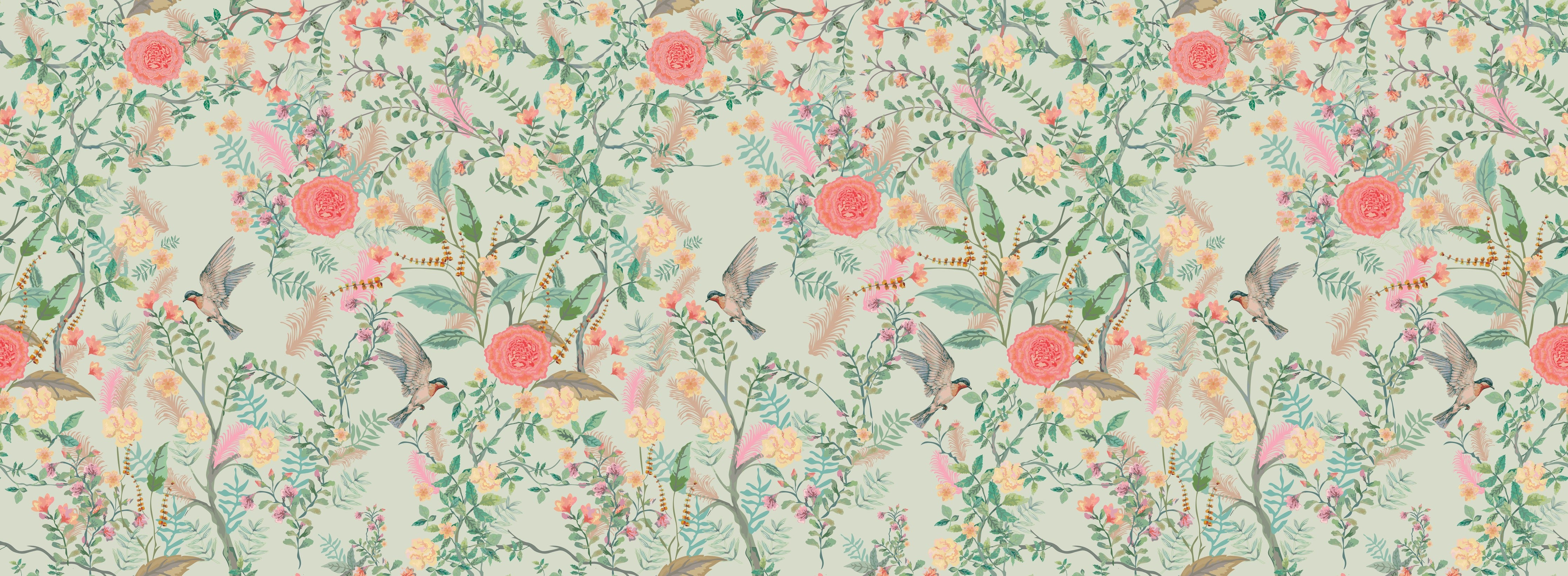 WC-Rückwand-Florale Vintage-Vögel Aquarell Muster