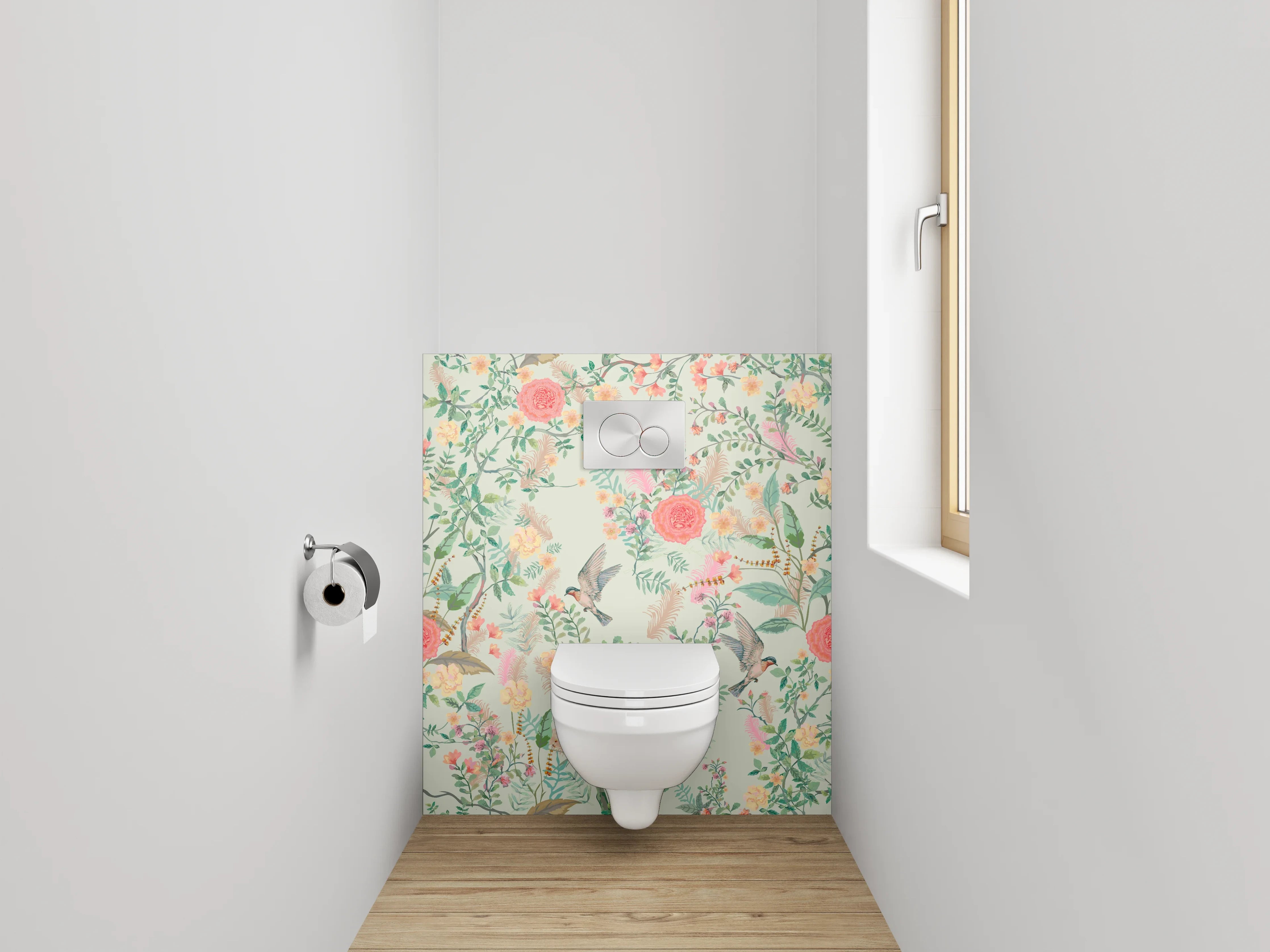 WC-Rückwand - Florale Vintage-Vögel Aquarell Muster