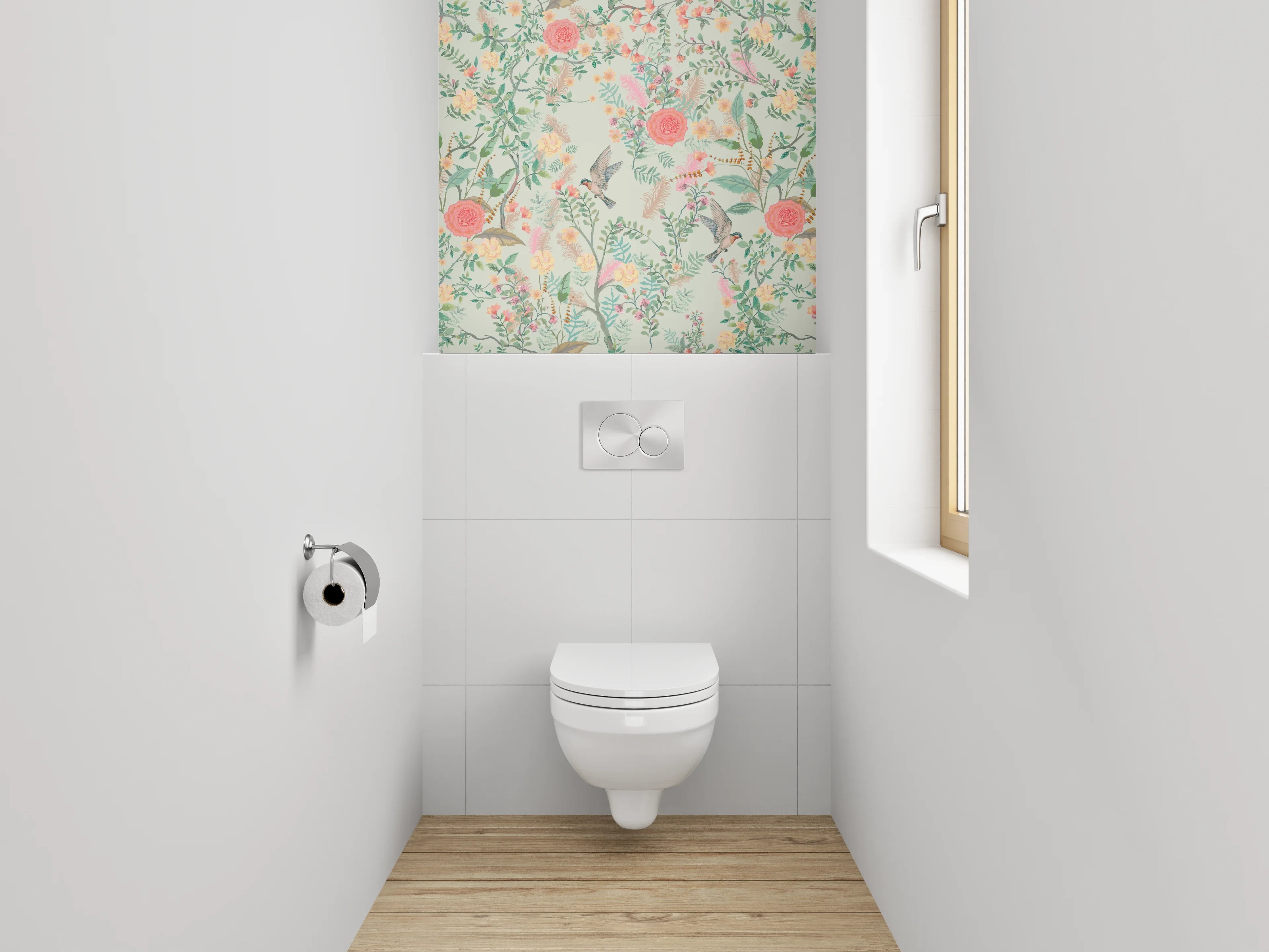 WC-Rückwand - Florale Vintage-Vögel Aquarell Muster