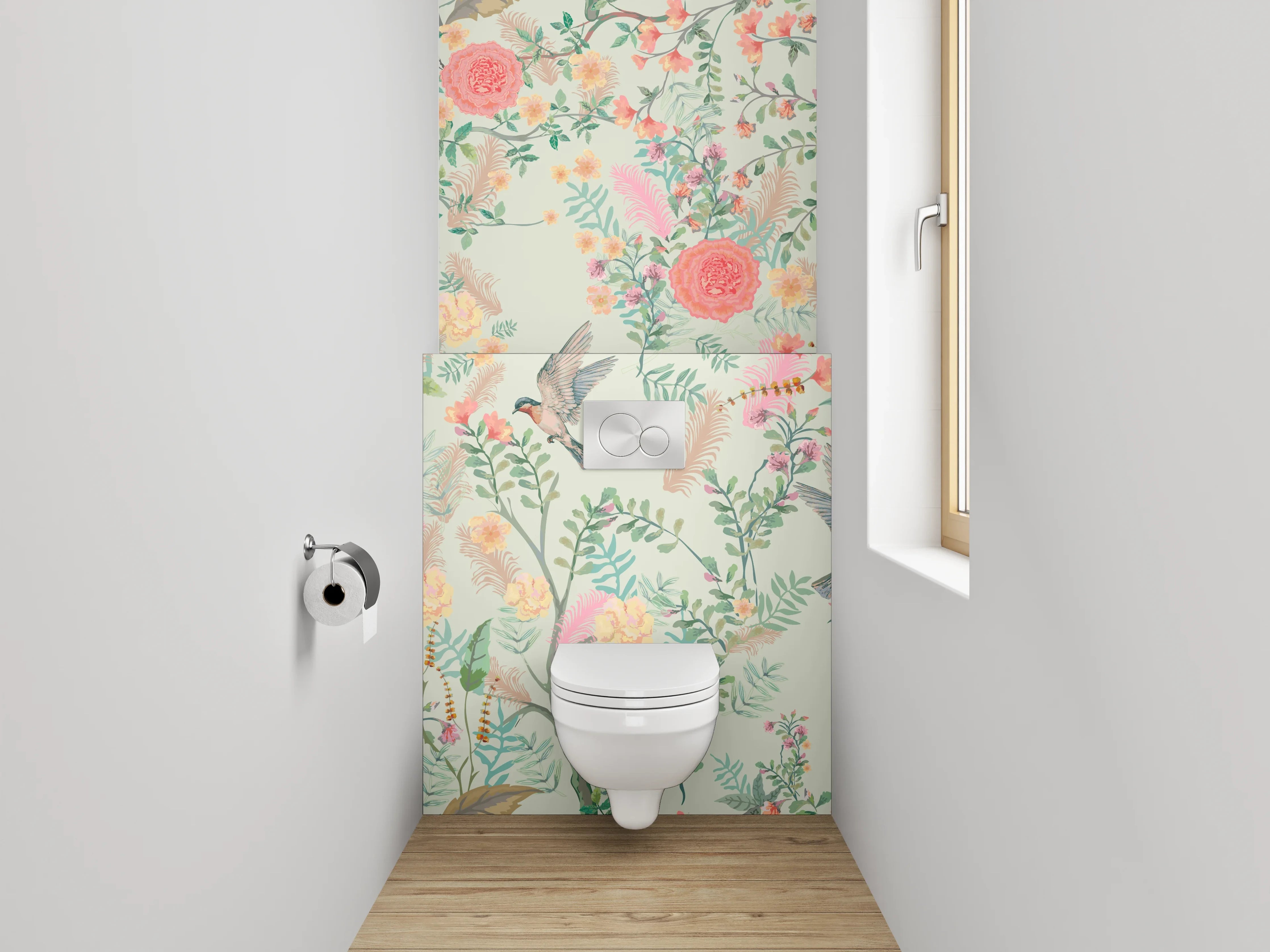 WC-Rückwand - Florale Vintage-Vögel Aquarell Muster