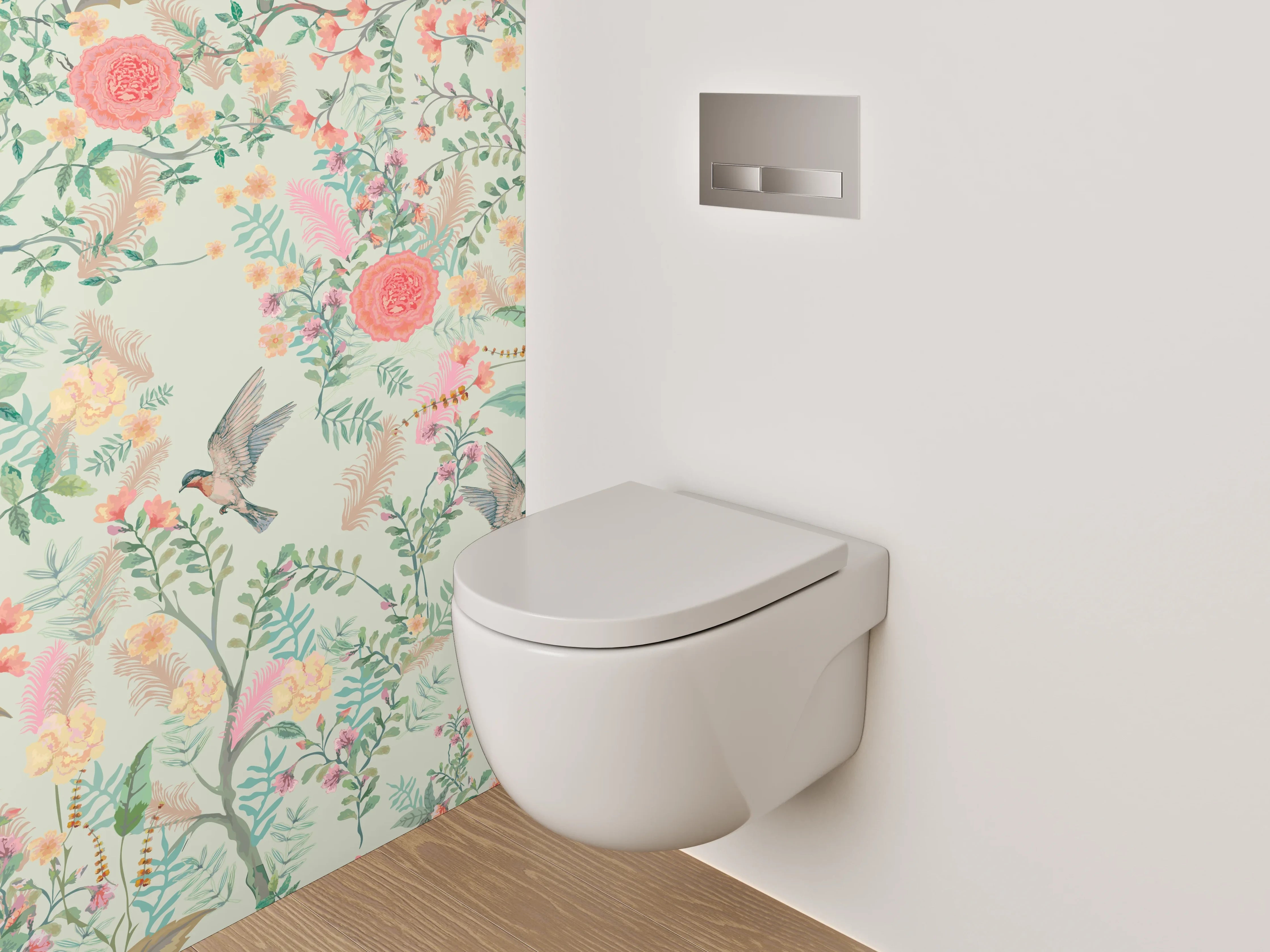 WC-Rückwand - Florale Vintage-Vögel Aquarell Muster