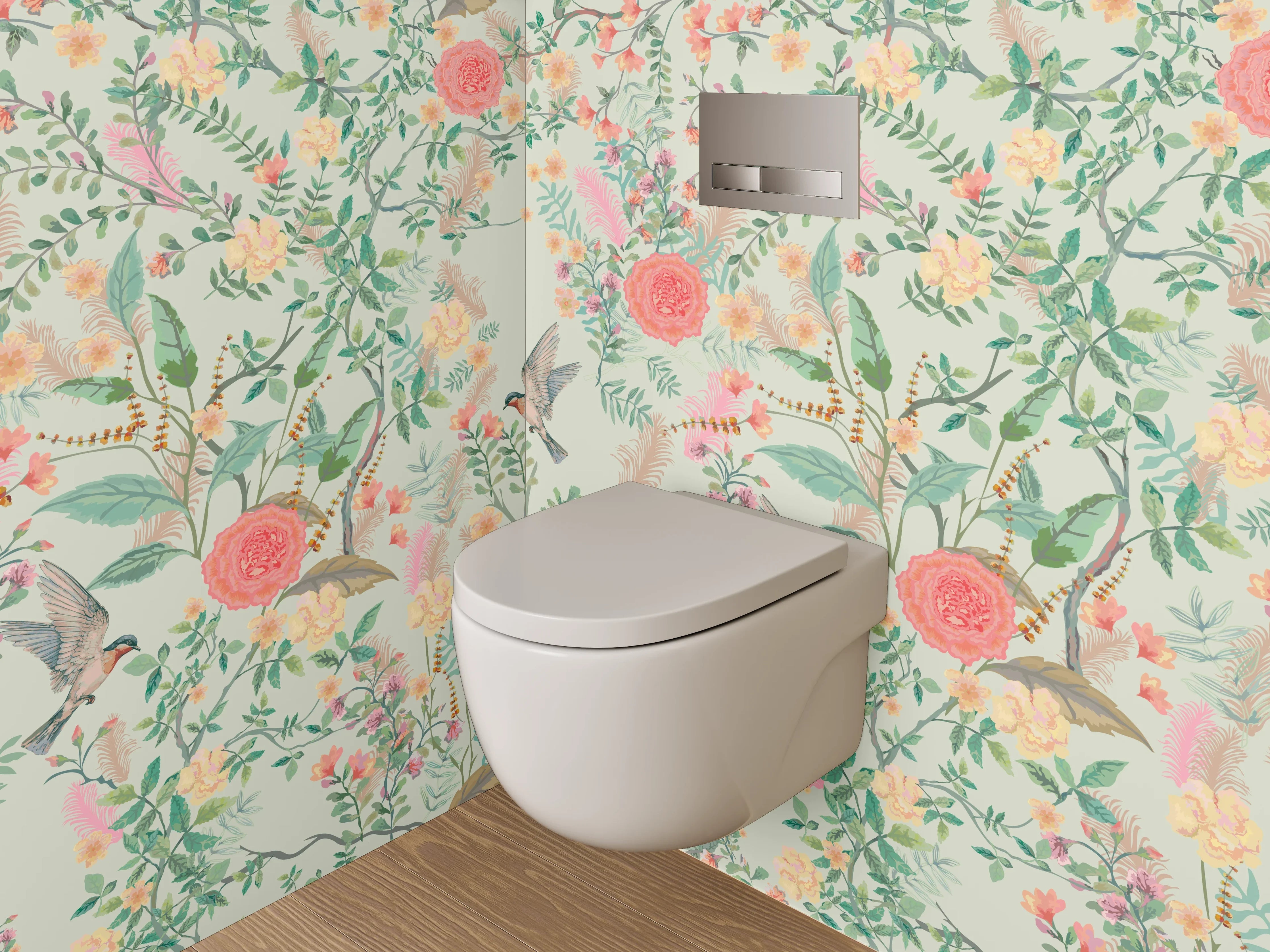 WC-Rückwand - Florale Vintage-Vögel Aquarell Muster
