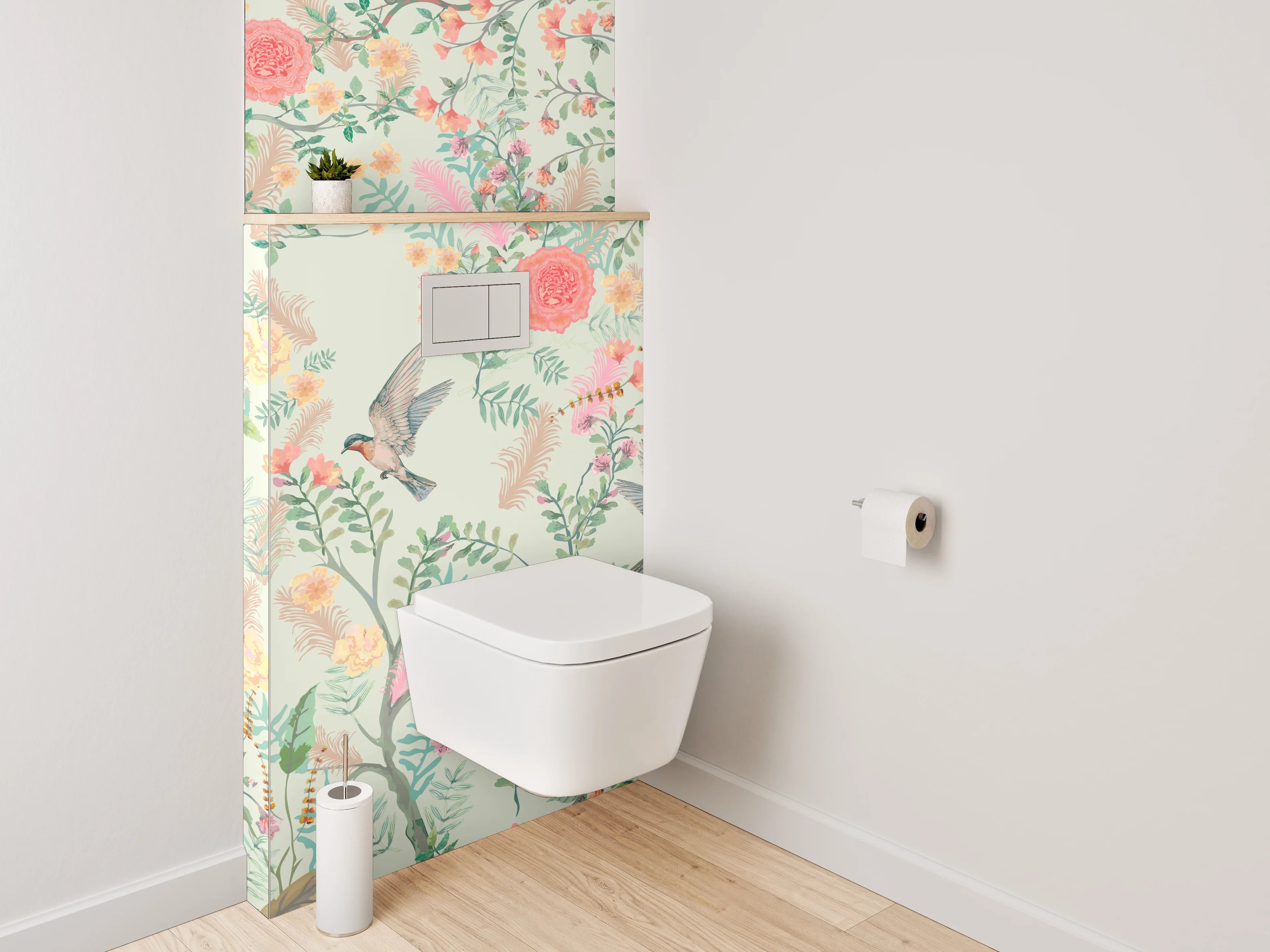 WC-Rückwand - Florale Vintage-Vögel Aquarell Muster