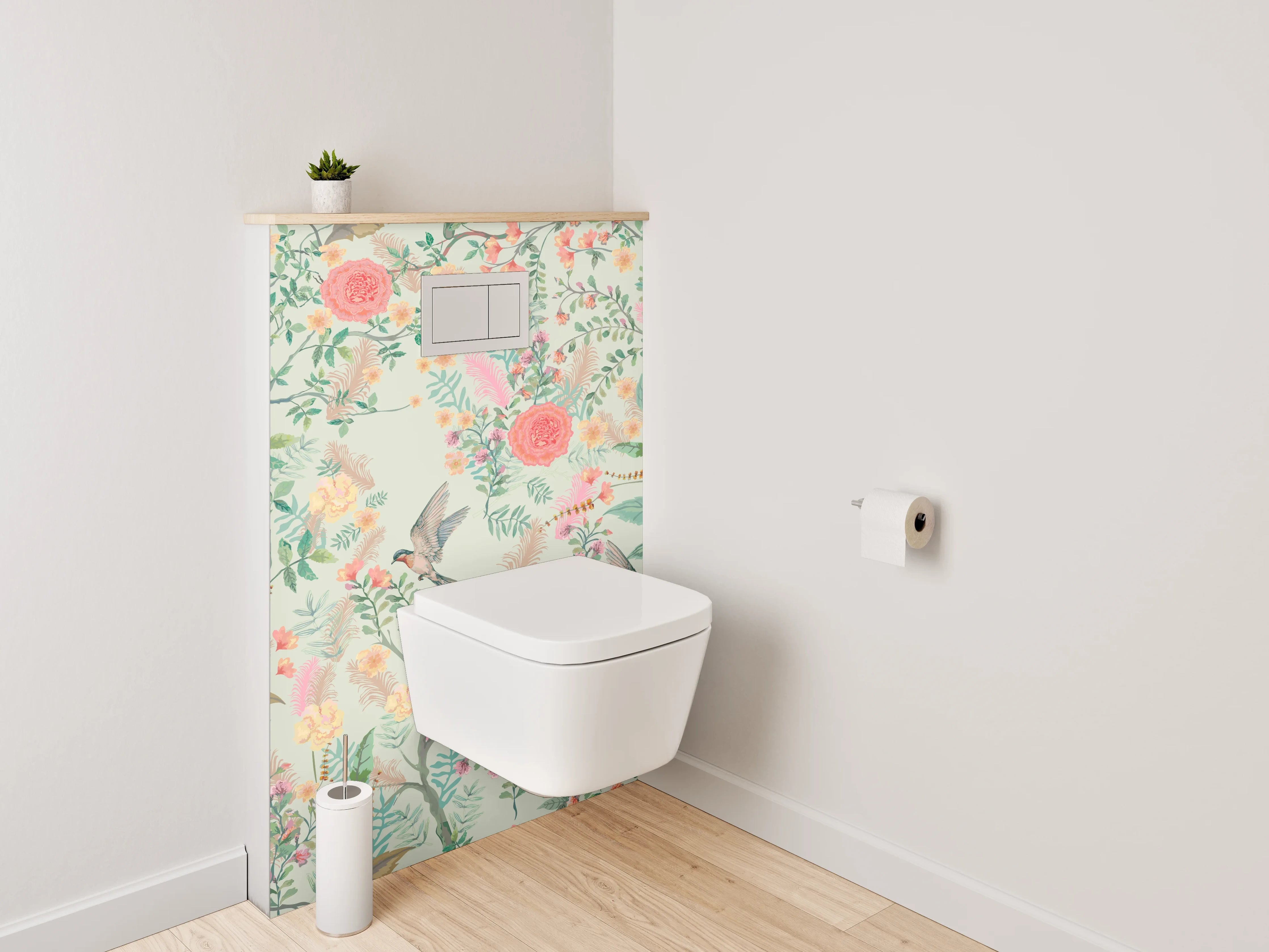 WC-Rückwand - Florale Vintage-Vögel Aquarell Muster