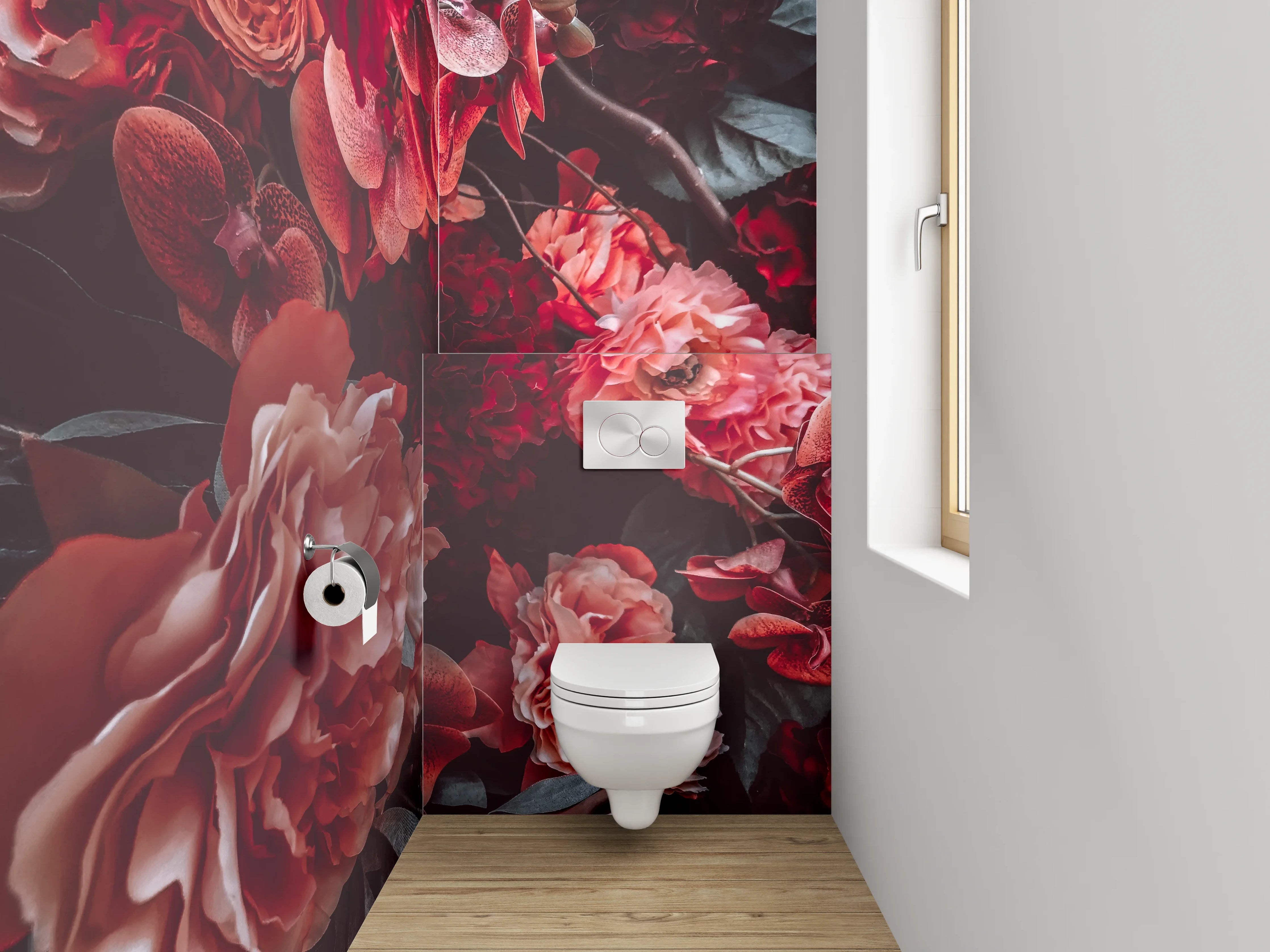 WC-Rückwand - Floraler Traum in Rot und Rosa