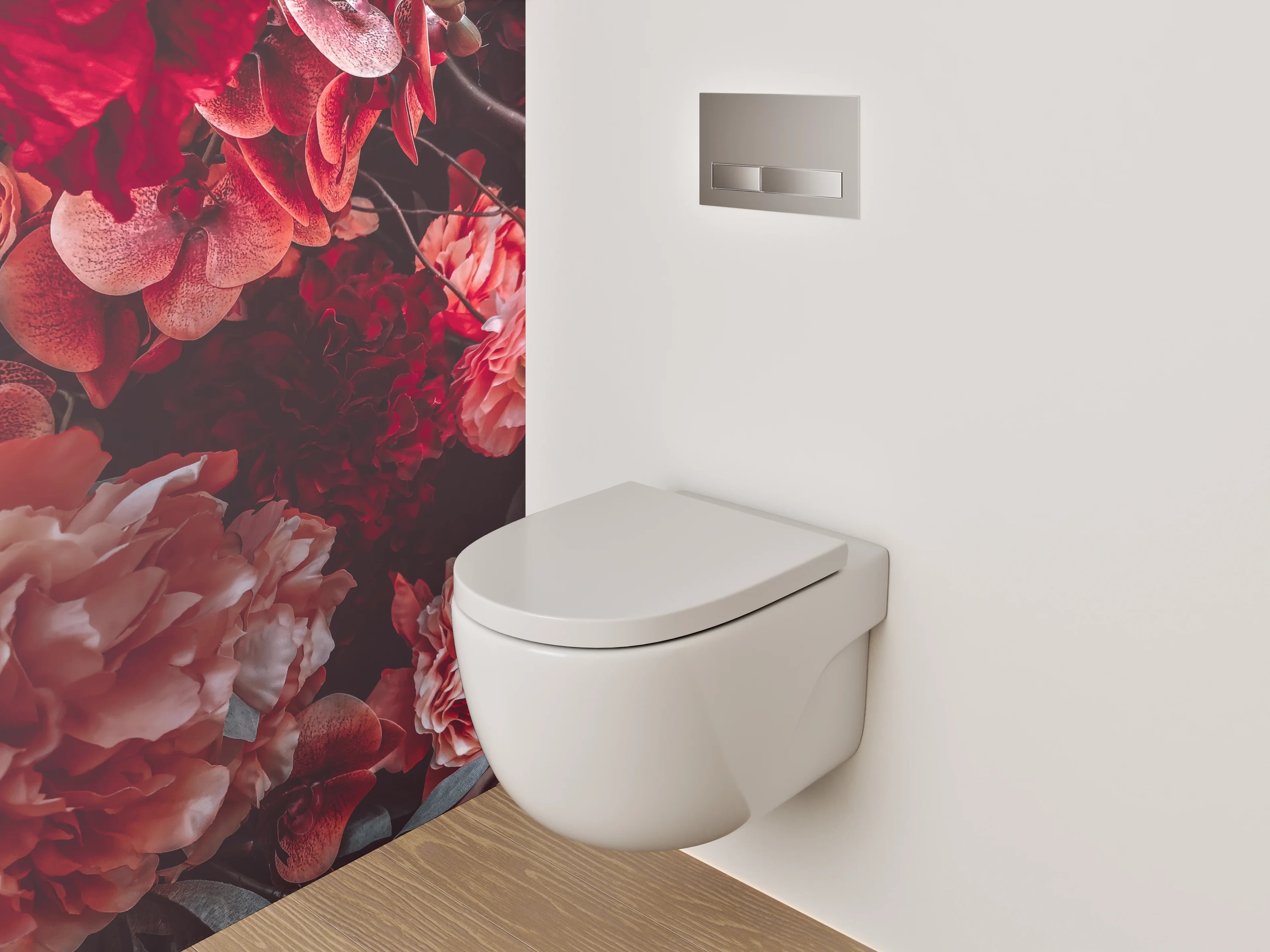 WC-Rückwand - Floraler Traum in Rot und Rosa