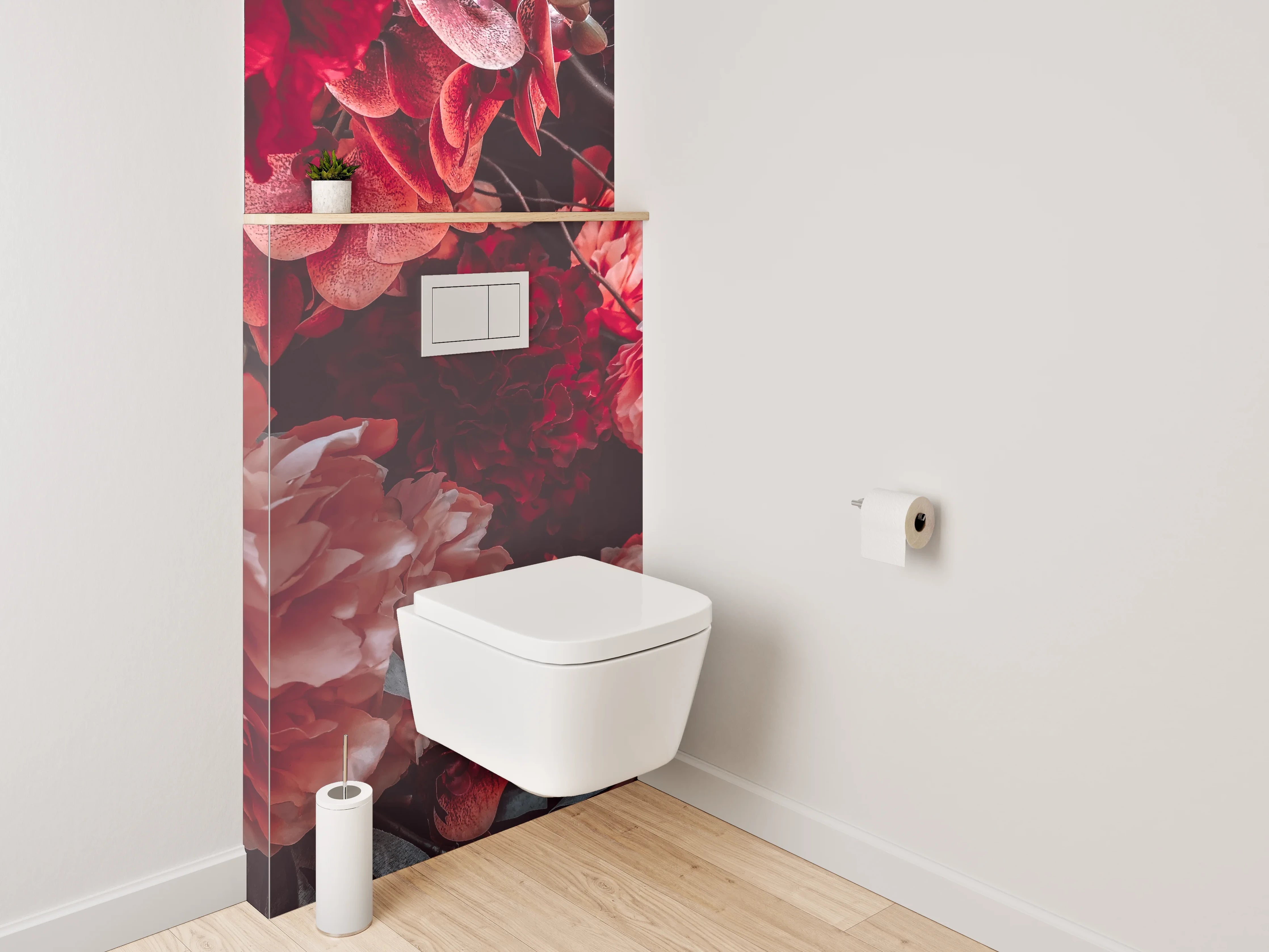 WC-Rückwand - Floraler Traum in Rot und Rosa