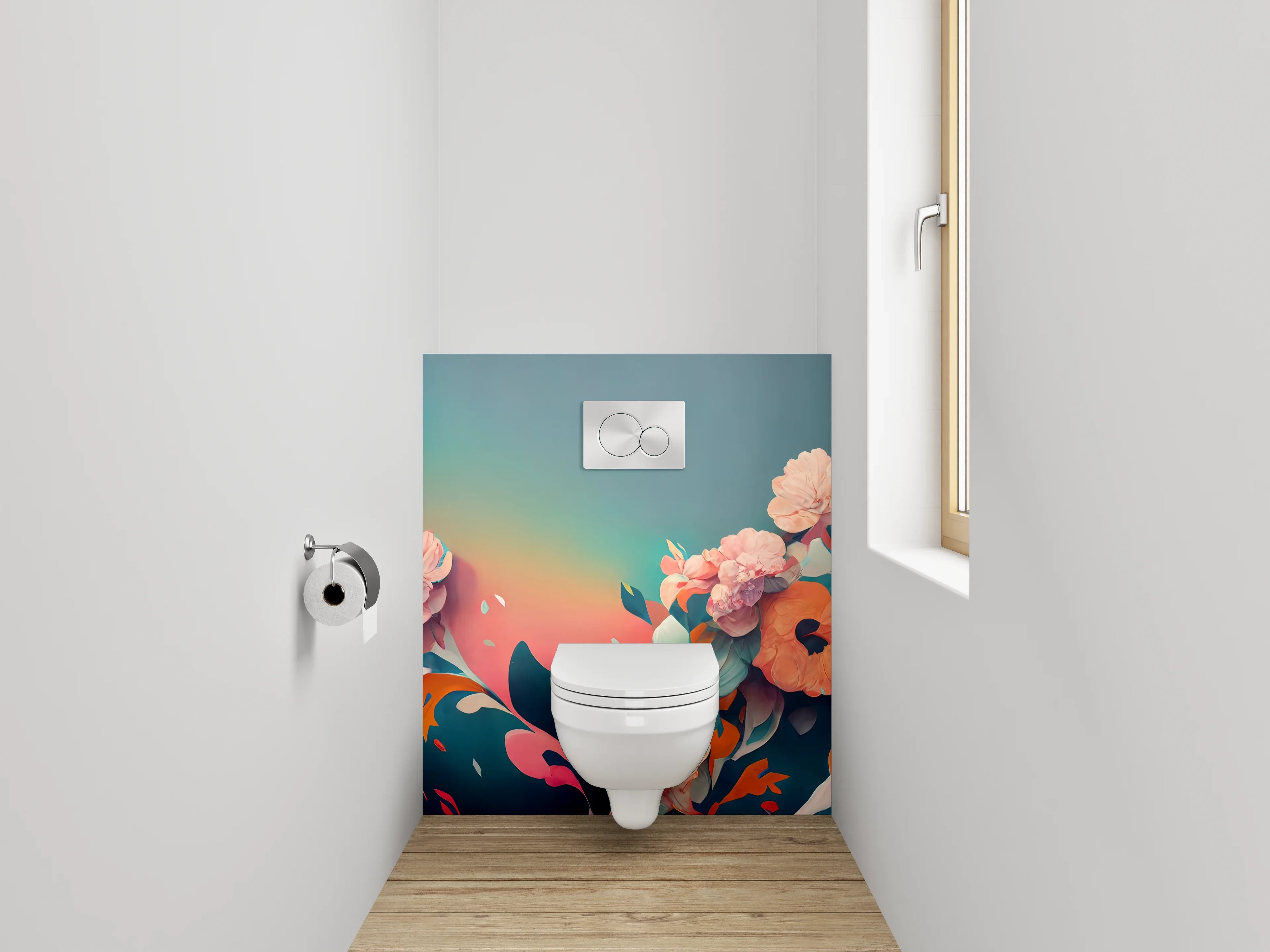 WC-Rückwand - Florales Aquarell-Blumenmotiv mit Farbverlauf