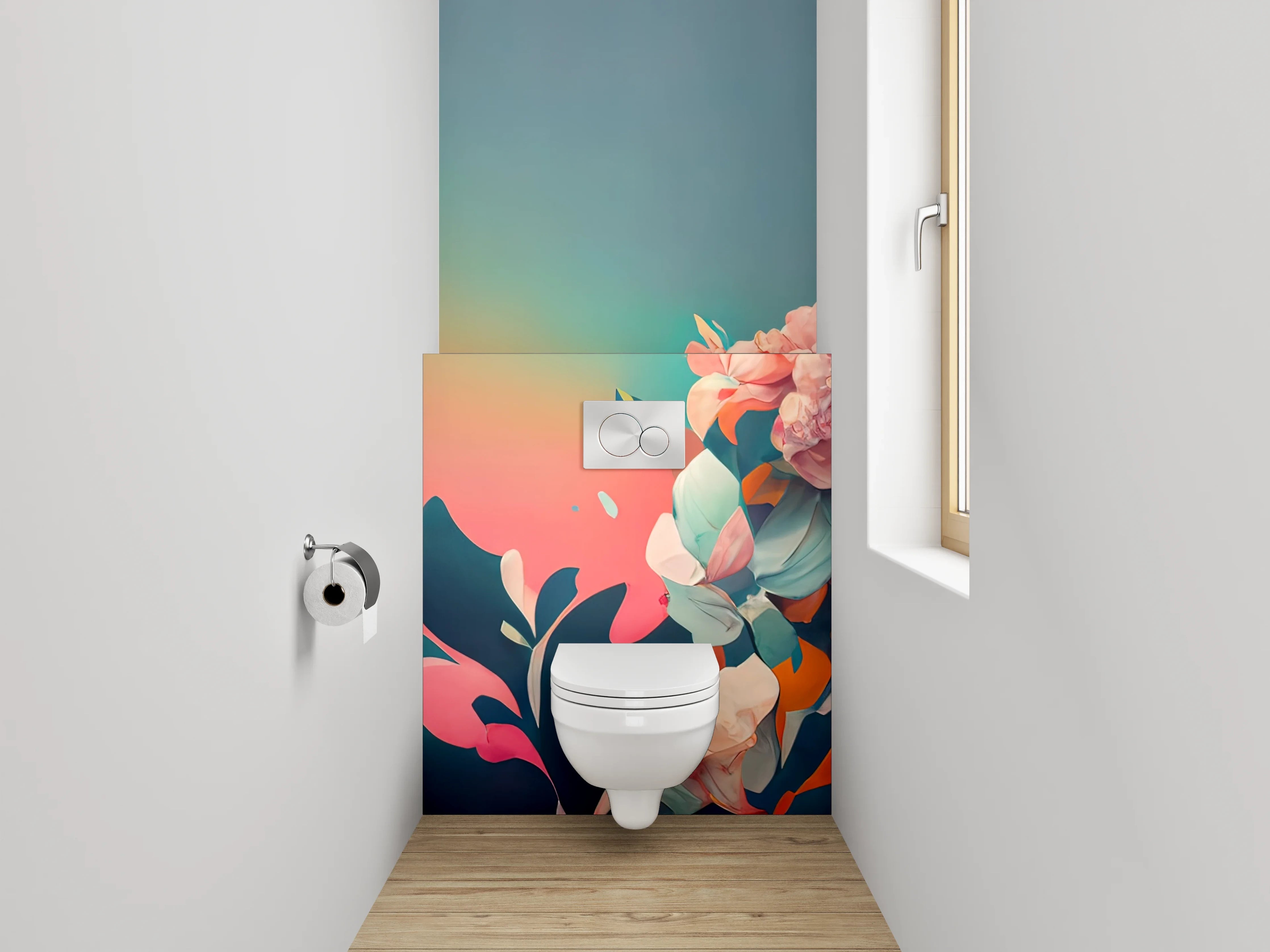 WC-Rückwand - Florales Aquarell-Blumenmotiv mit Farbverlauf