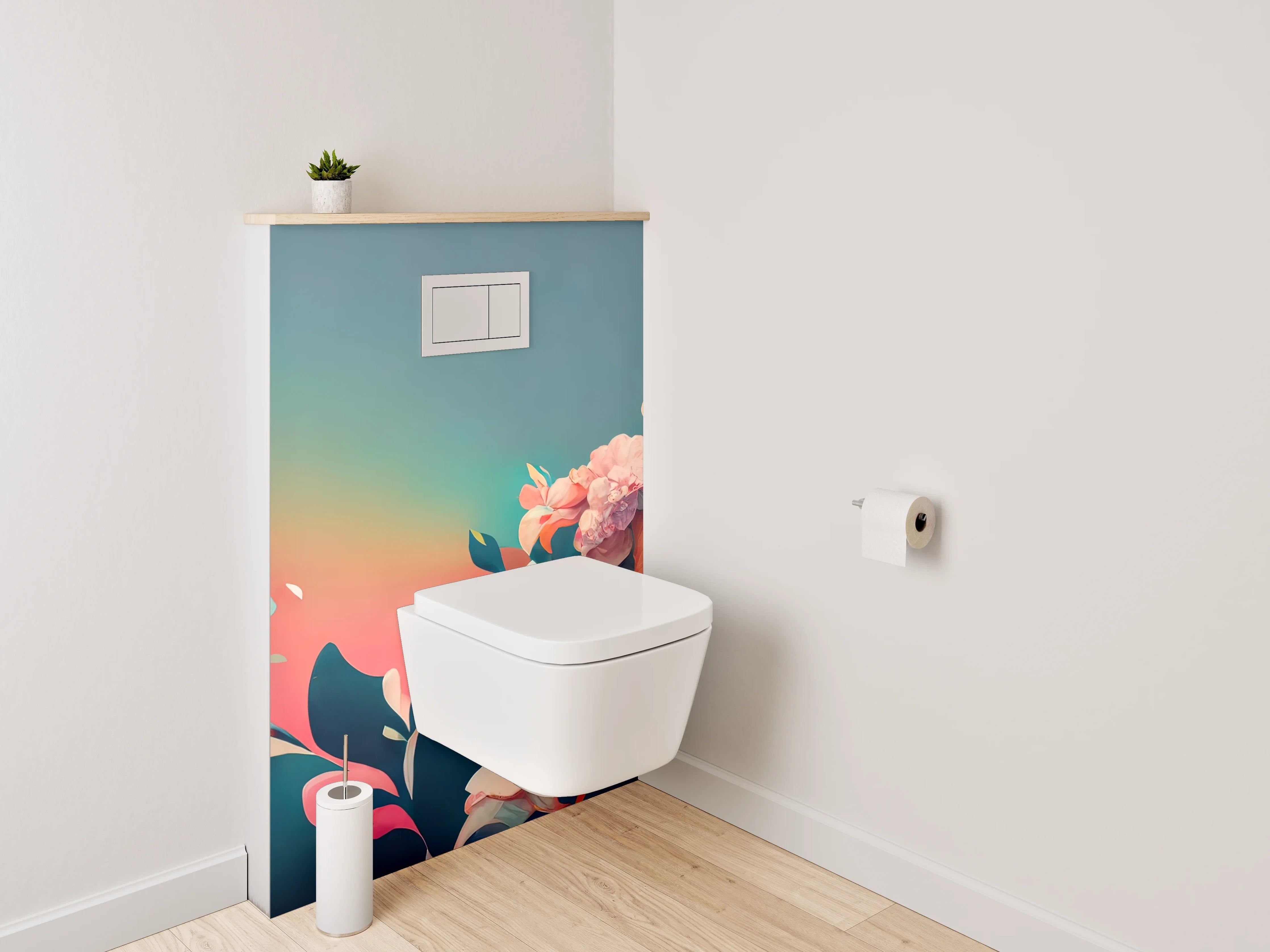 WC-Rückwand - Florales Aquarell-Blumenmotiv mit Farbverlauf