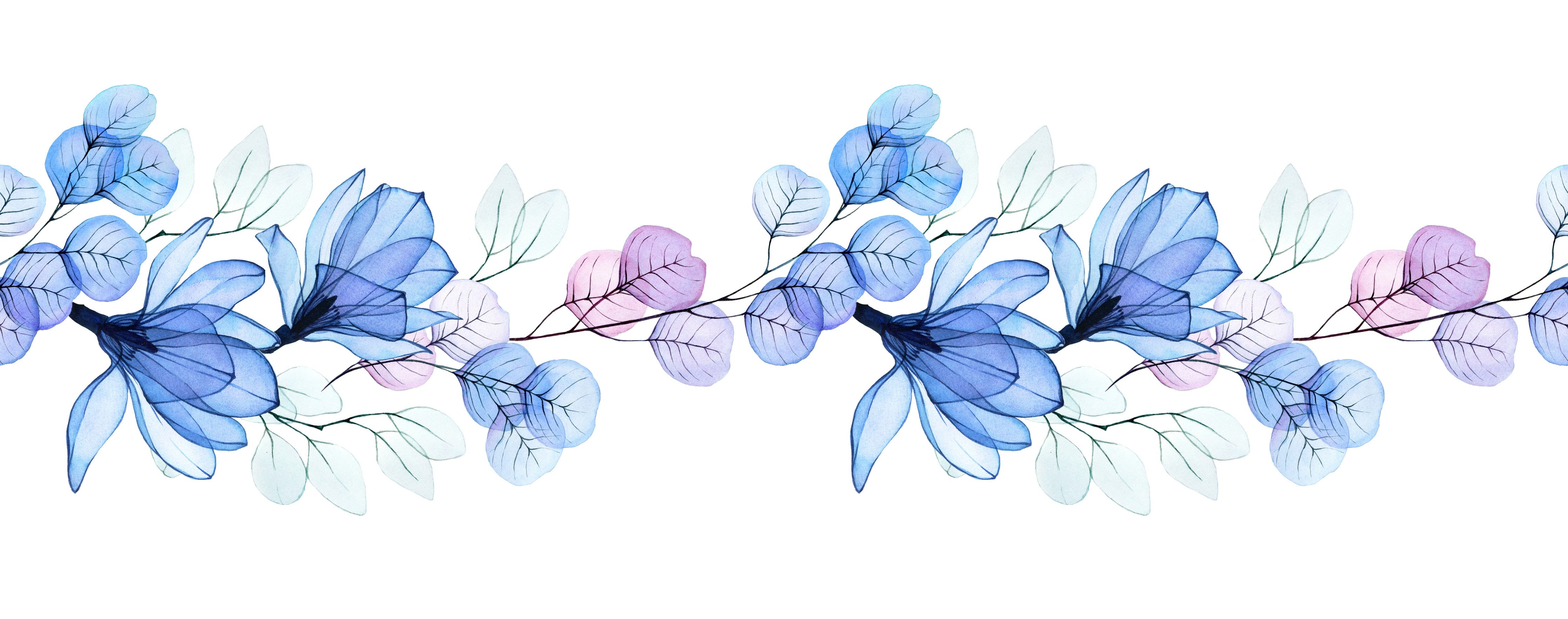 WC-Rückwand-Florales Aquarell-Design in Blautönen