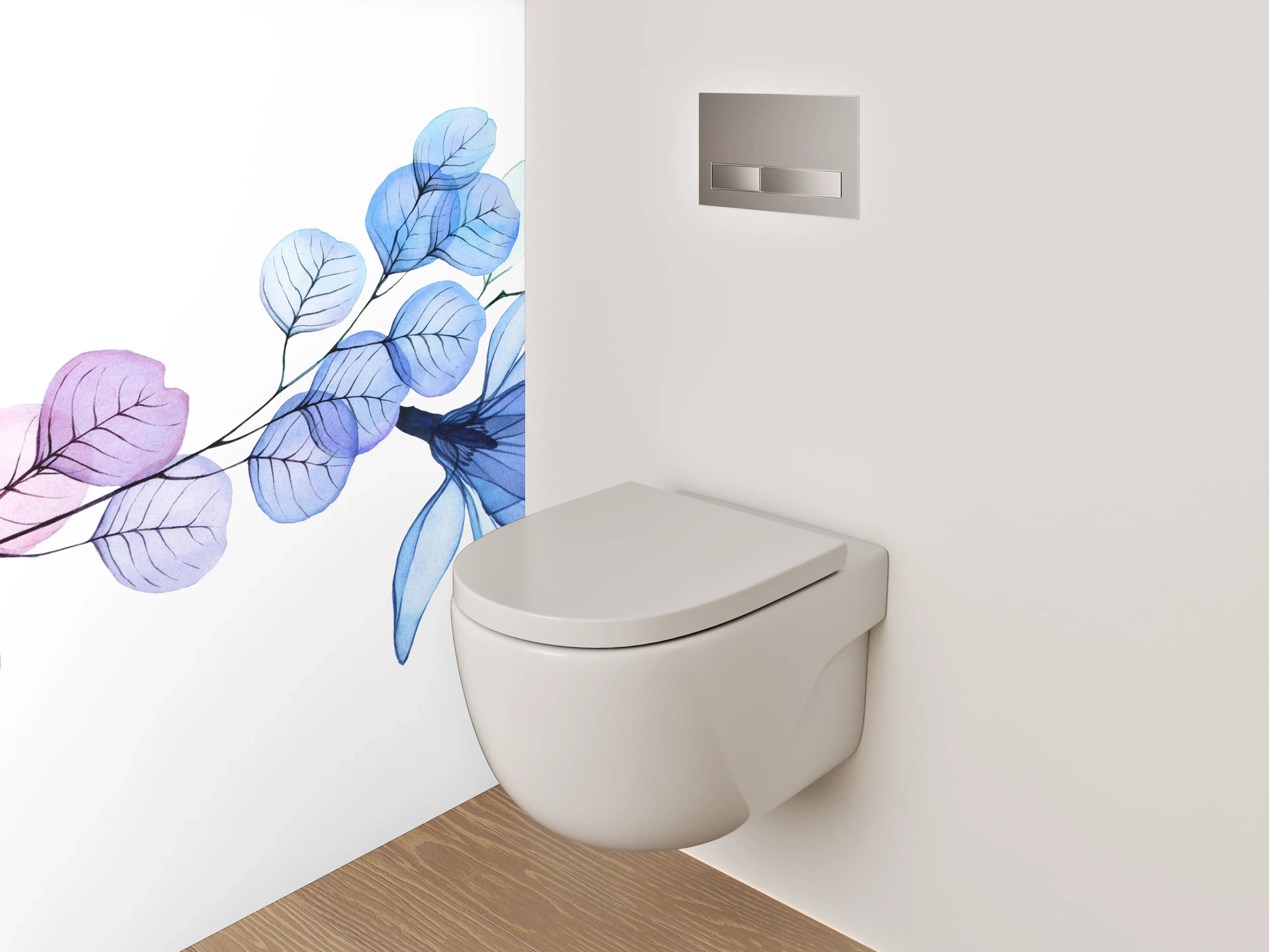 WC-Rückwand - Florales Aquarell-Design in Blautönen