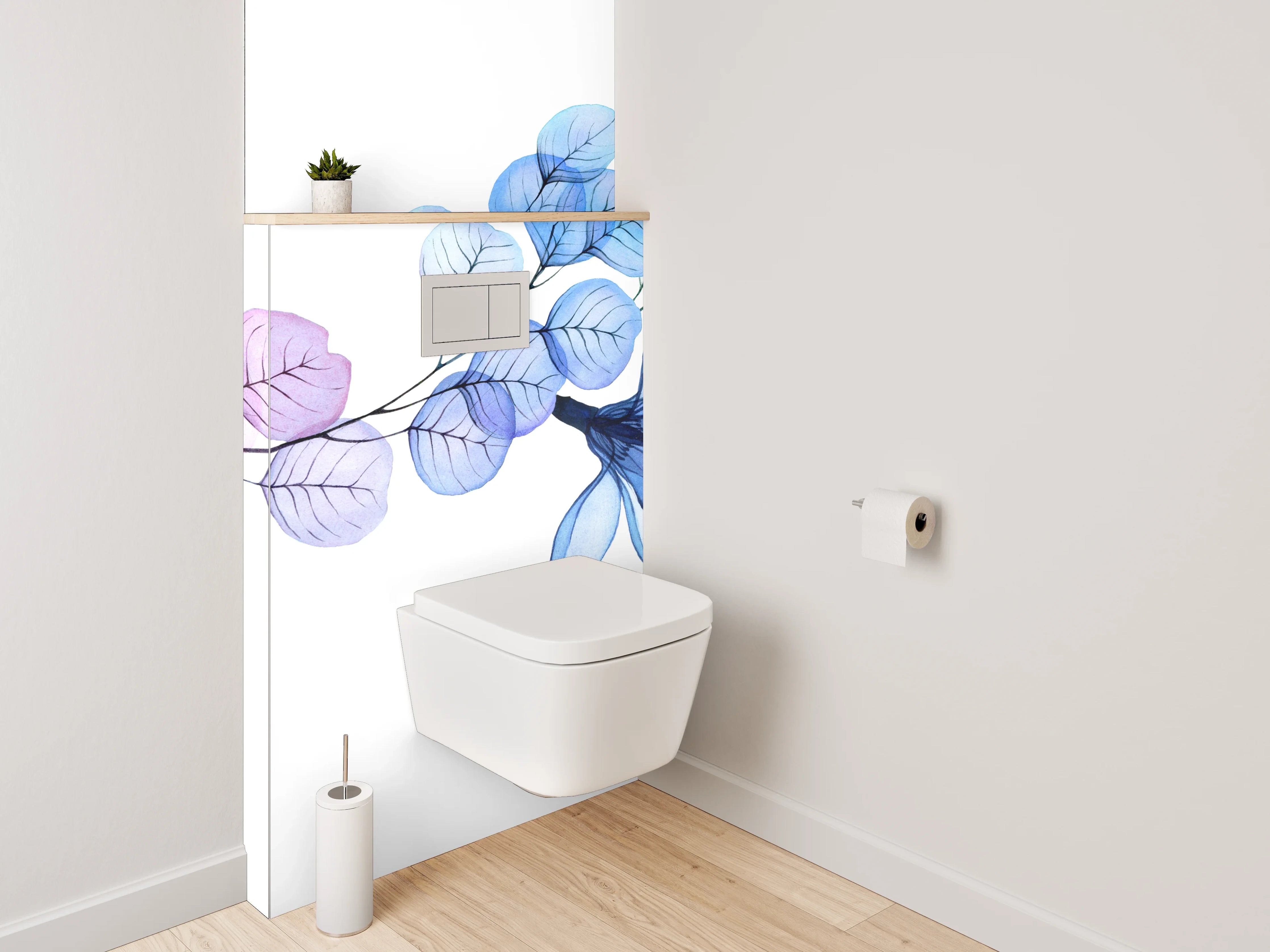 WC-Rückwand - Florales Aquarell-Design in Blautönen