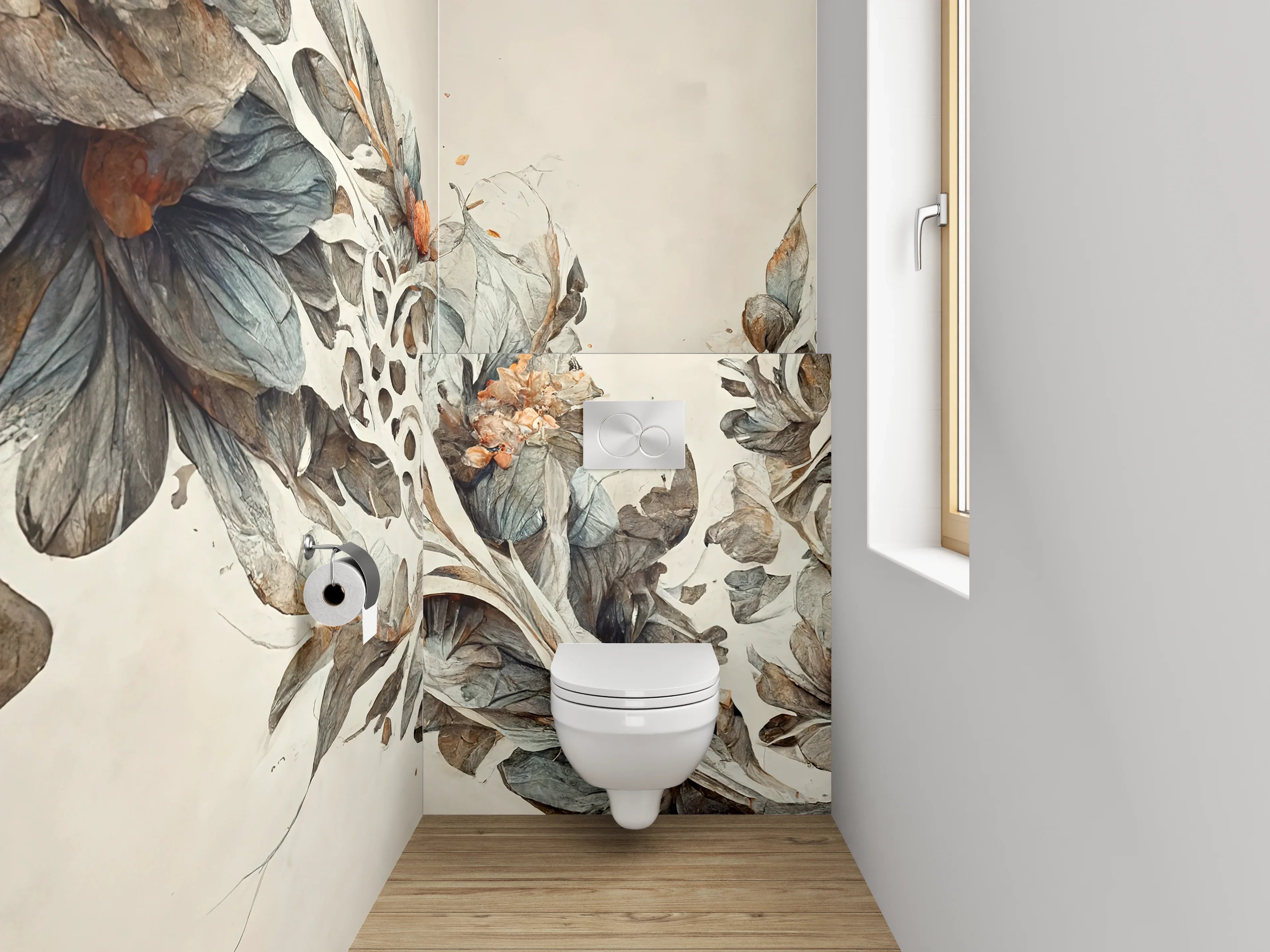 WC-Rückwand - Florales Aquarell Kunstwerk Blätter Braun