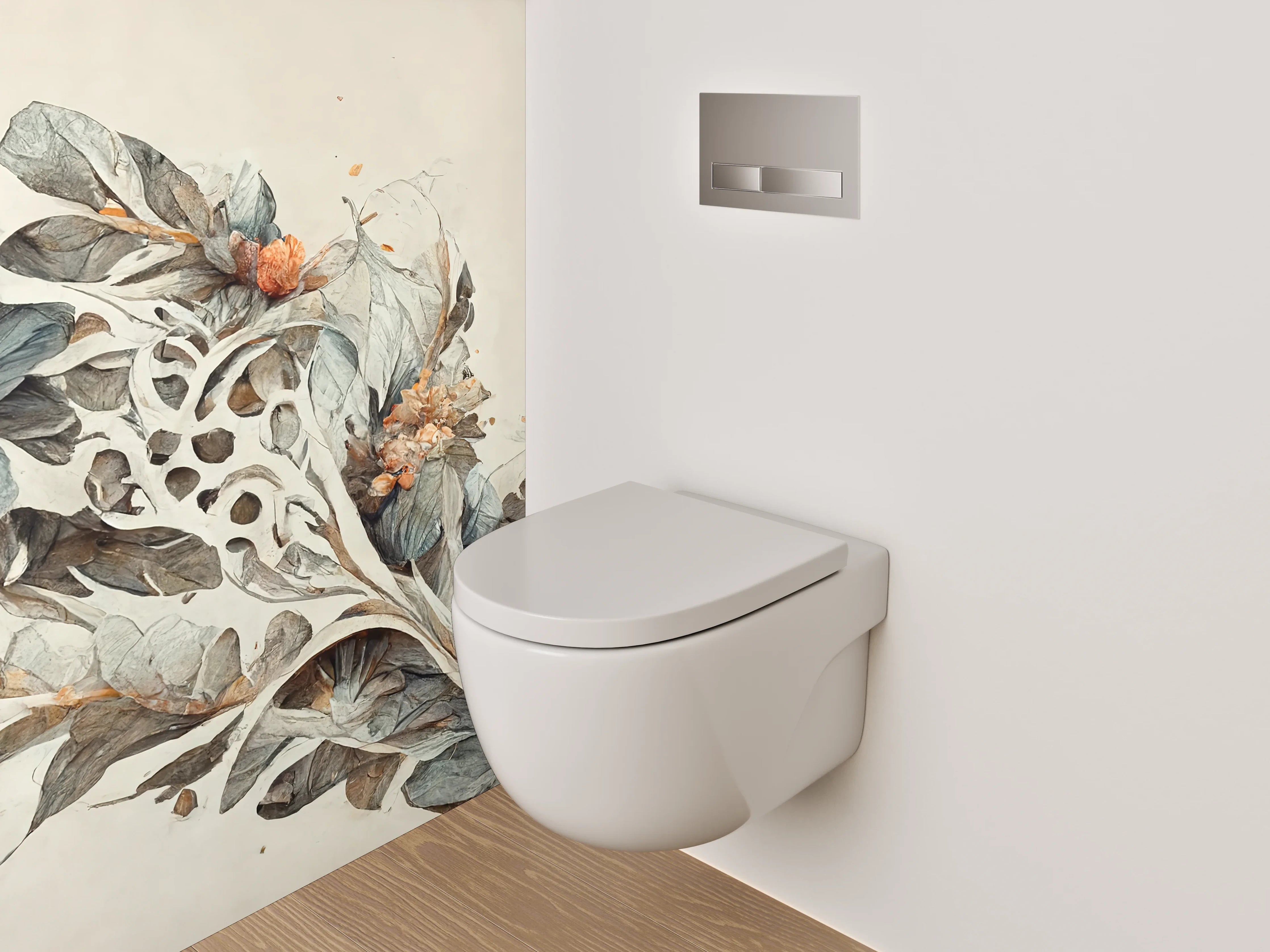 WC-Rückwand - Florales Aquarell Kunstwerk Blätter Braun