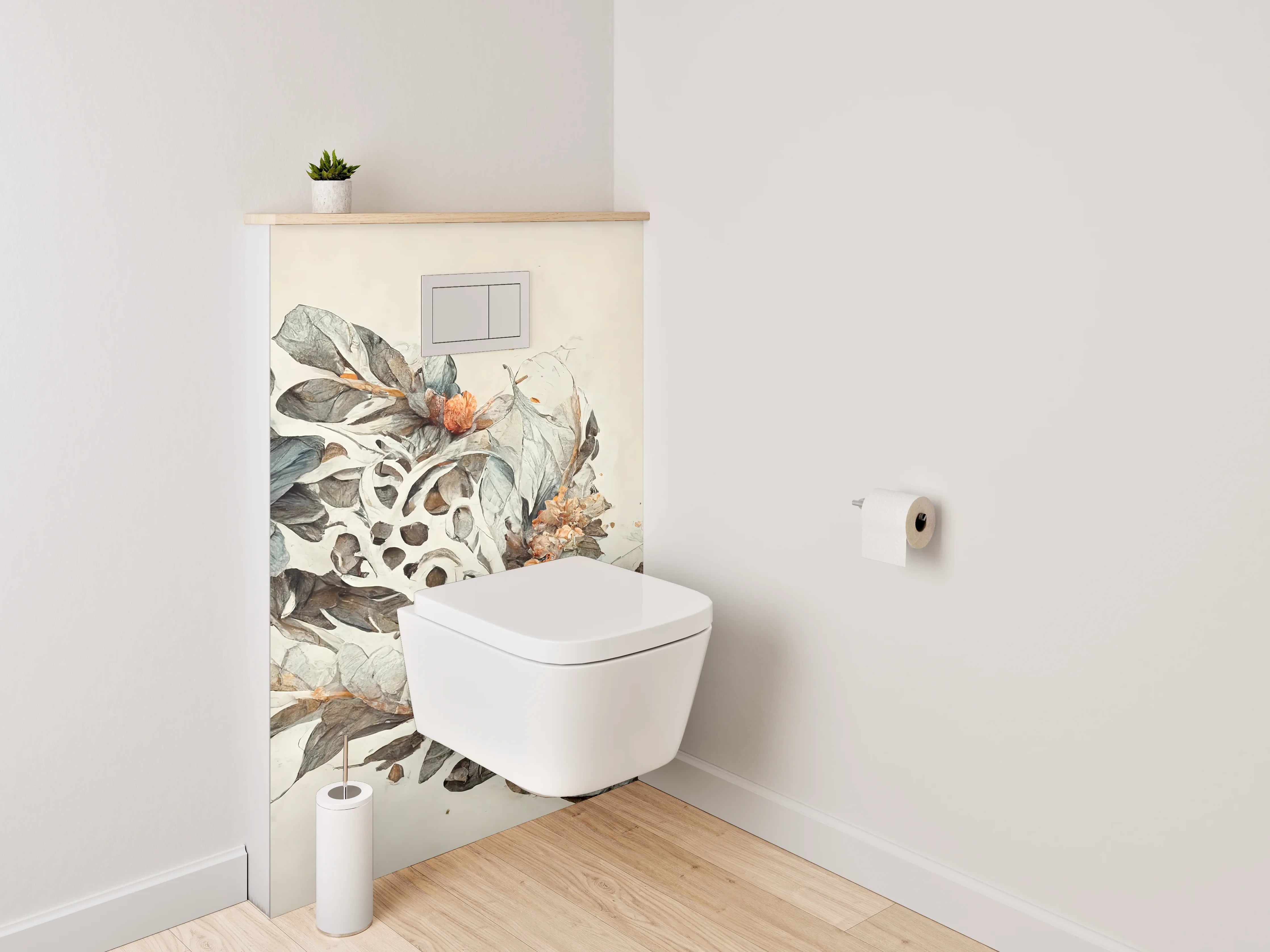 WC-Rückwand - Florales Aquarell Kunstwerk Blätter Braun