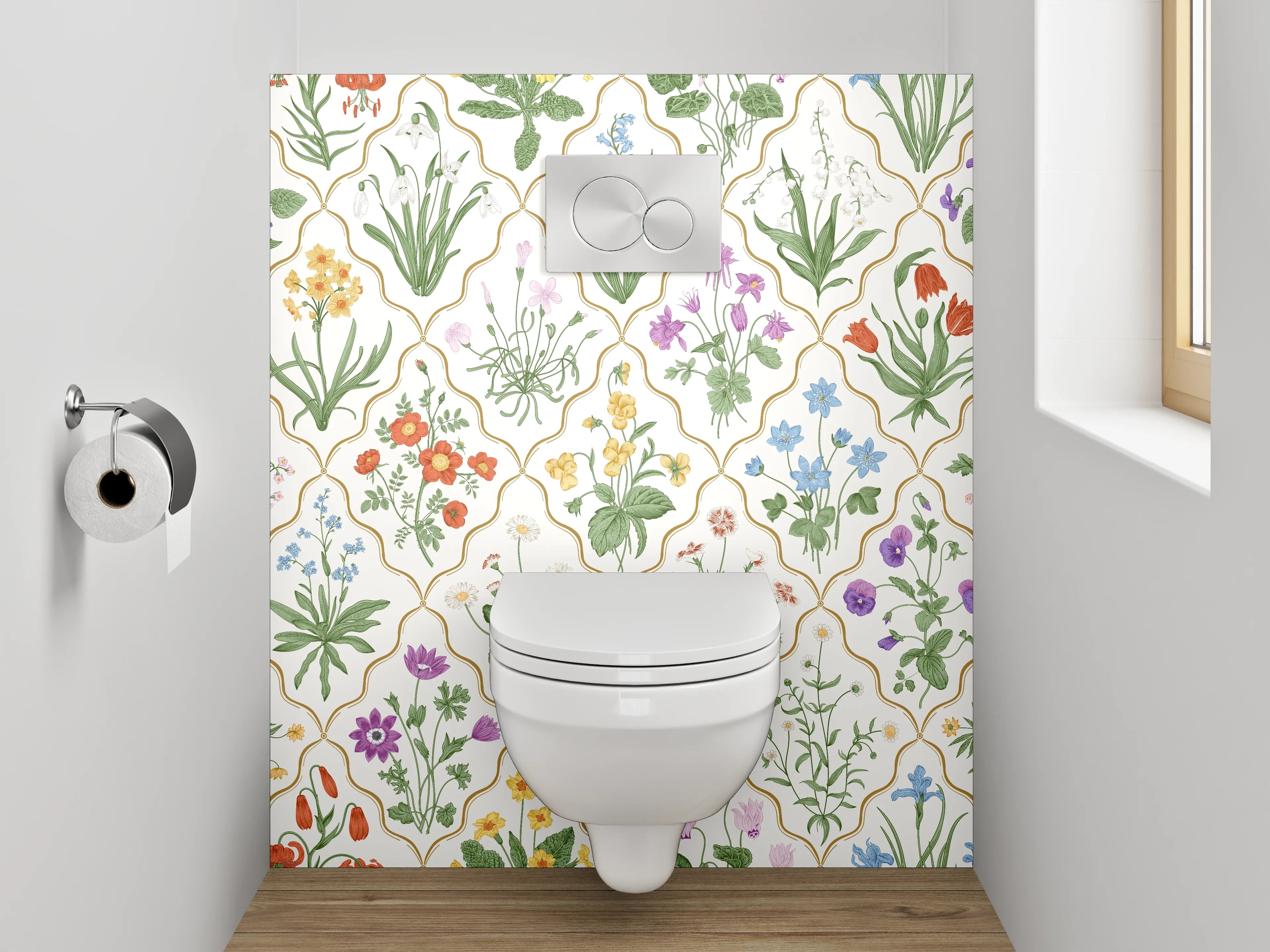 WC-Rückwand - Florales Aquarell-Muster zarte Farben