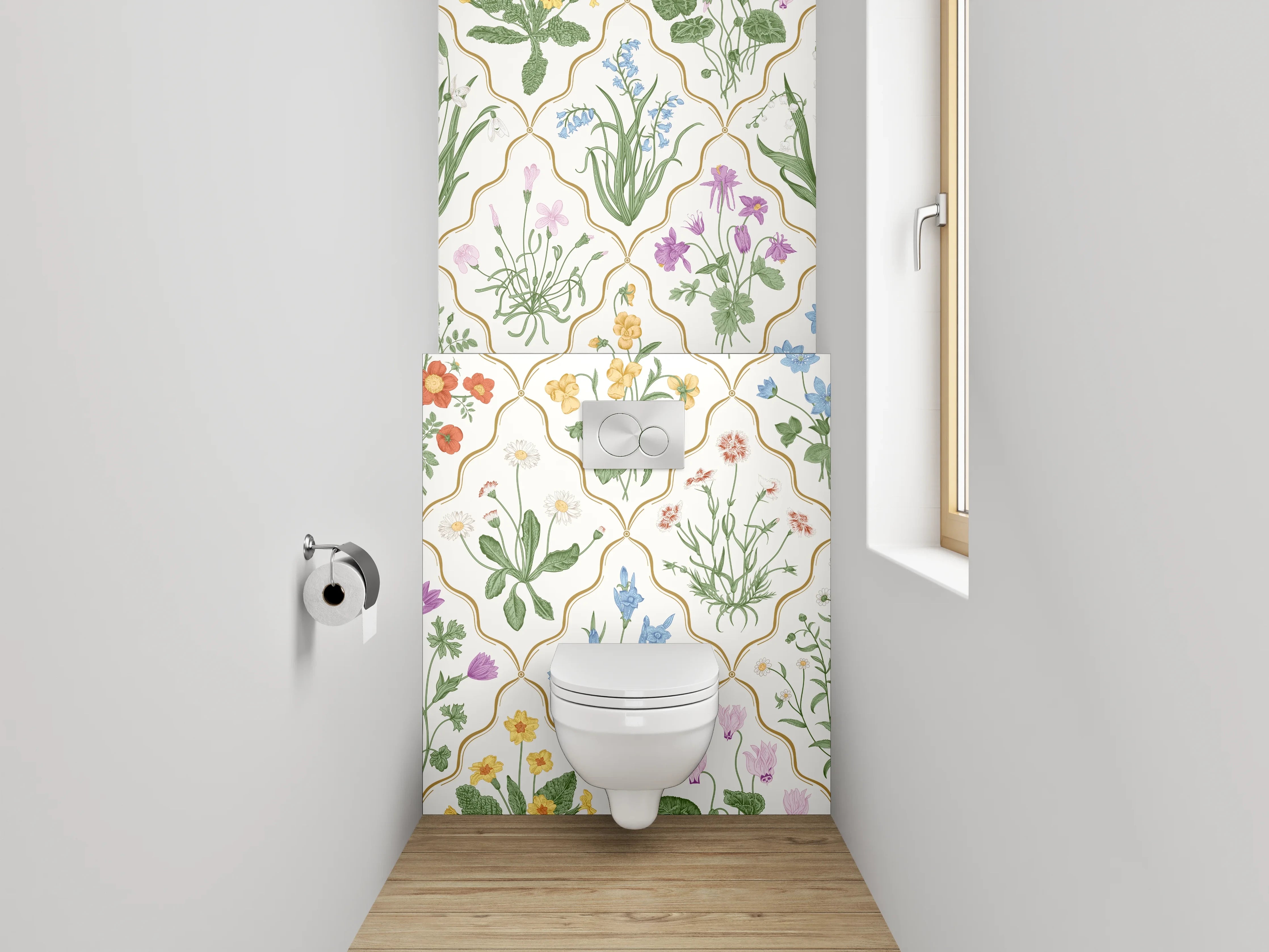 WC-Rückwand - Florales Aquarell-Muster zarte Farben