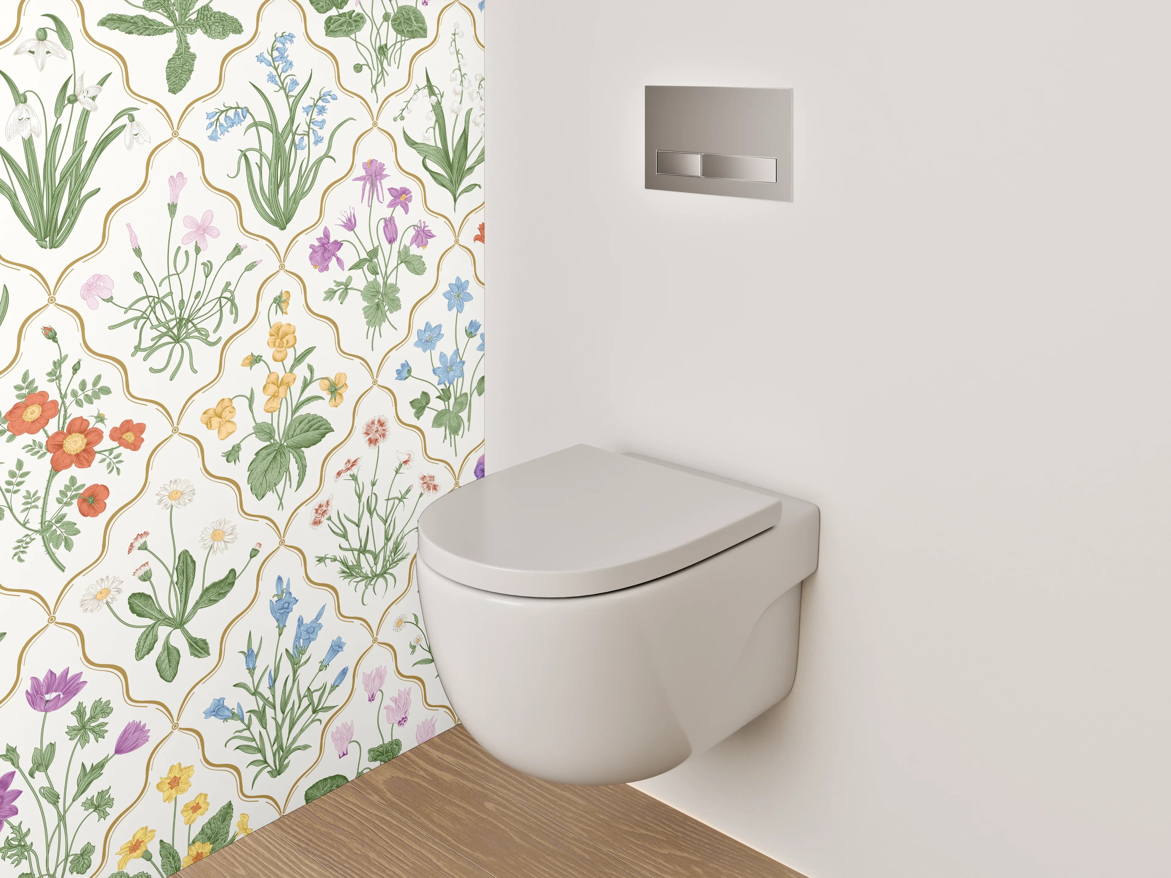 WC-Rückwand - Florales Aquarell-Muster zarte Farben