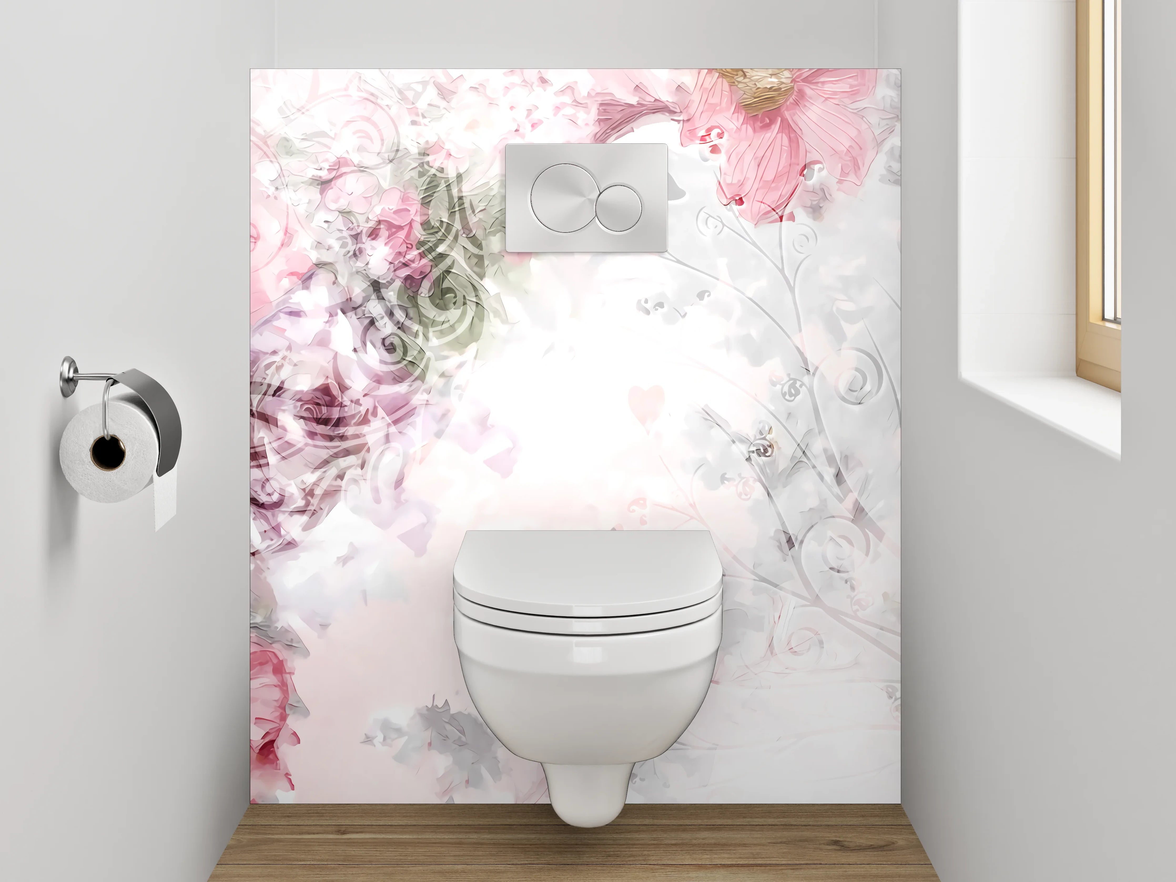 WC-Rückwand - Florales Aquarell in zarten Pastelltönen